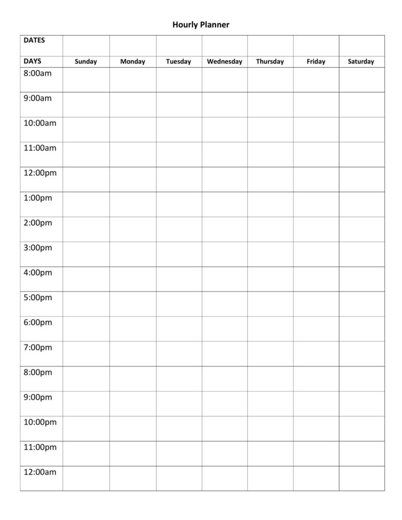 hourly work week schedule template