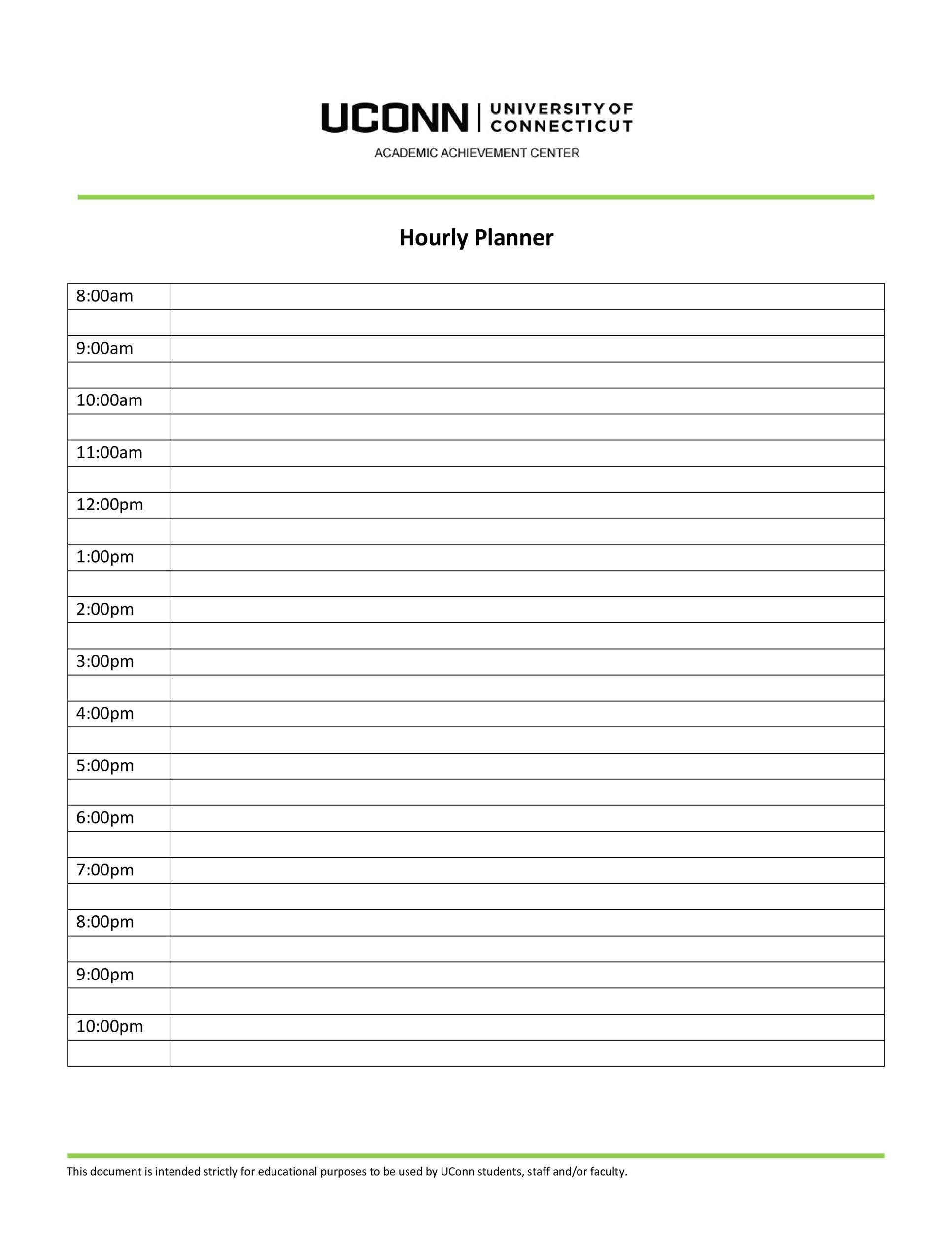 Hourly Schedule Template Free Printable