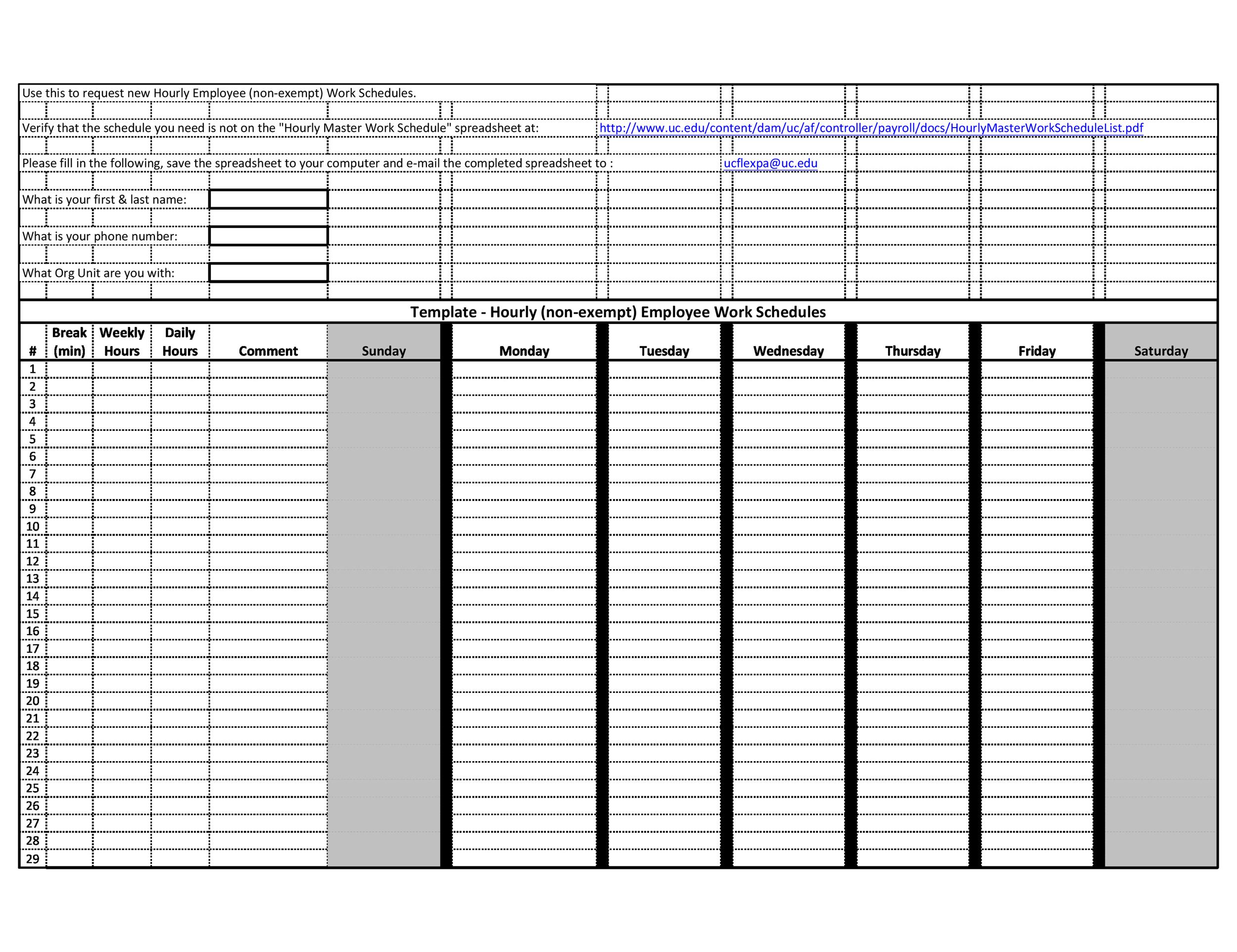 Free hourly schedule template 20