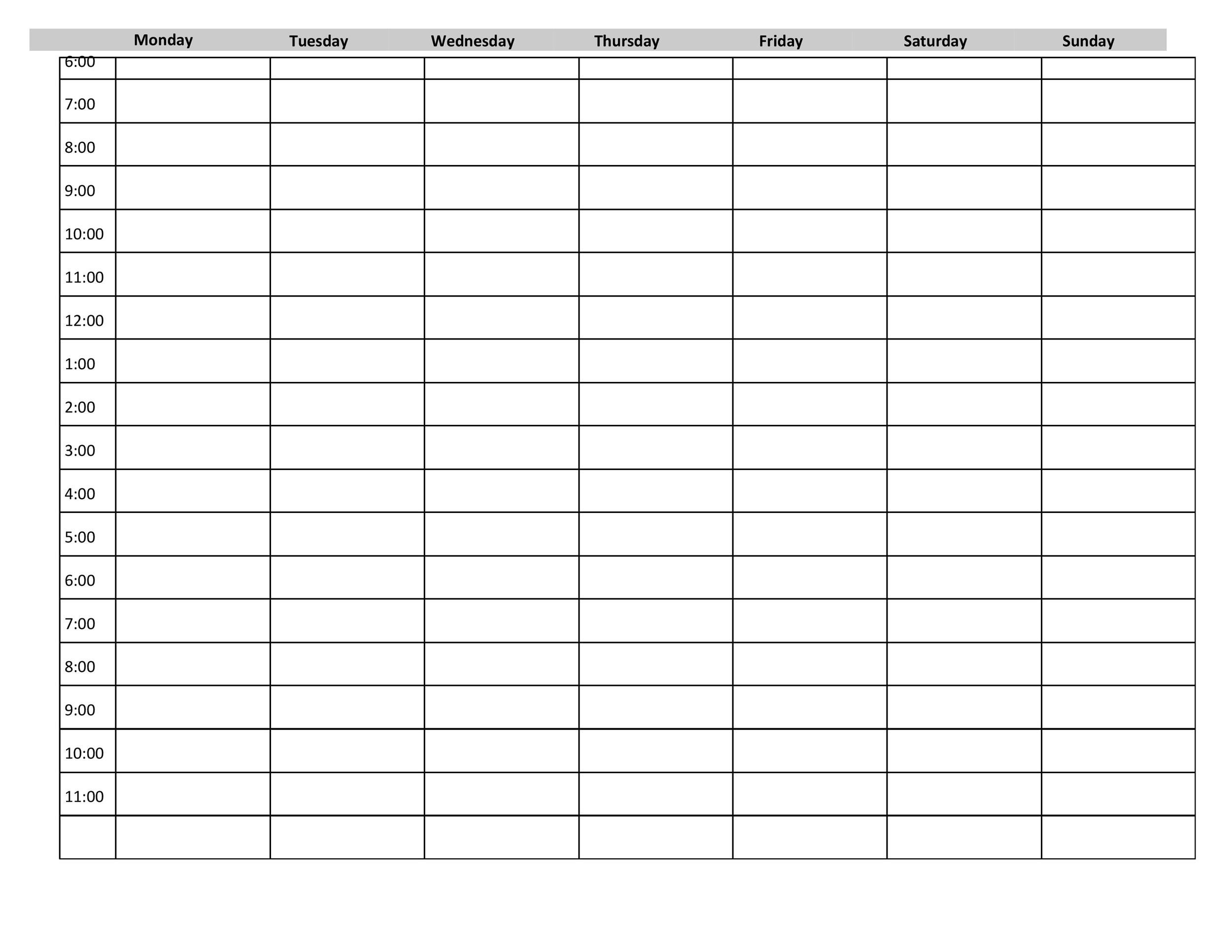 Free hourly schedule template 25