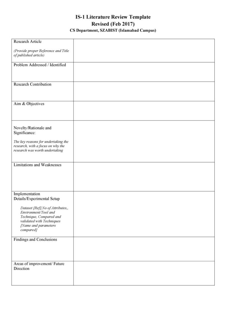 blank literature review template
