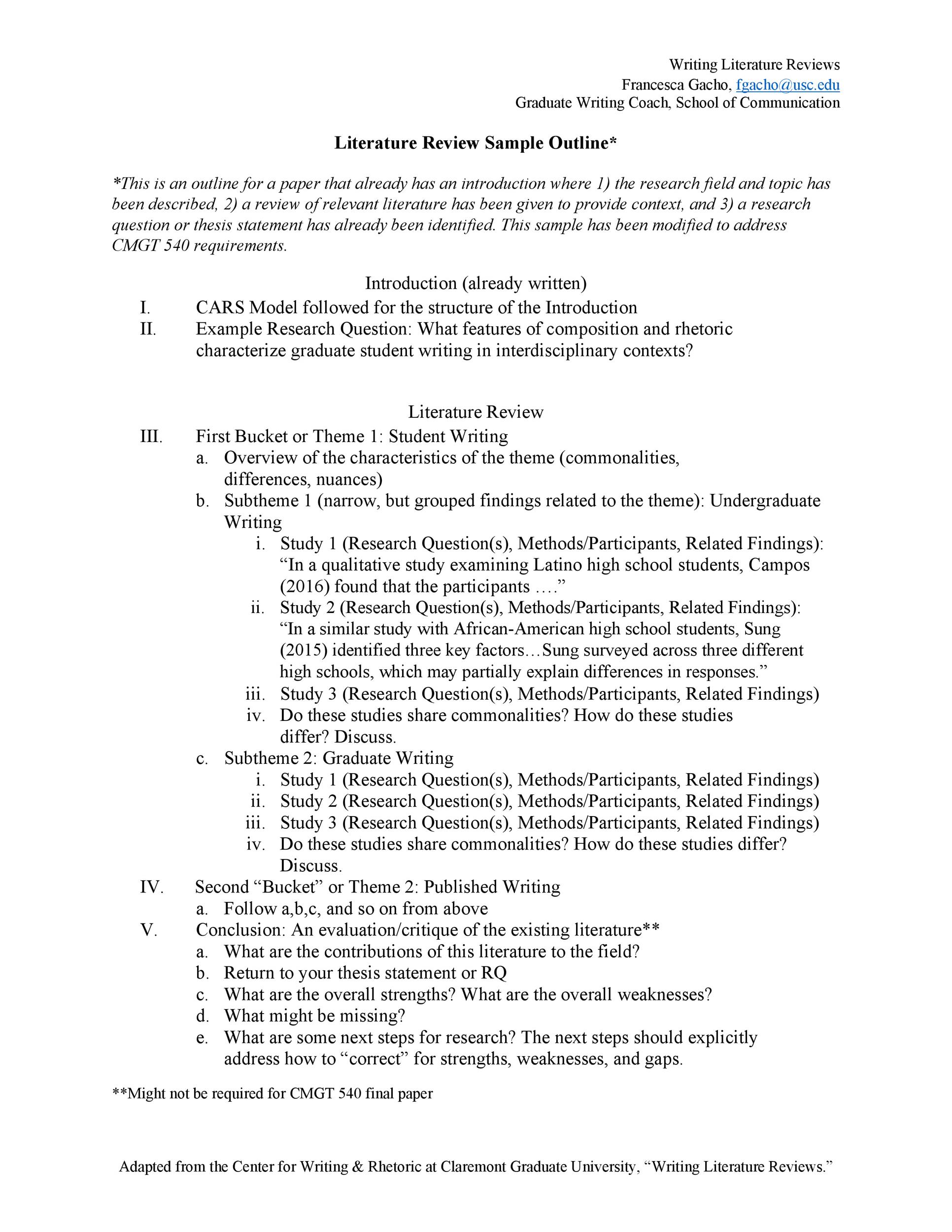 literature review outline sample apa