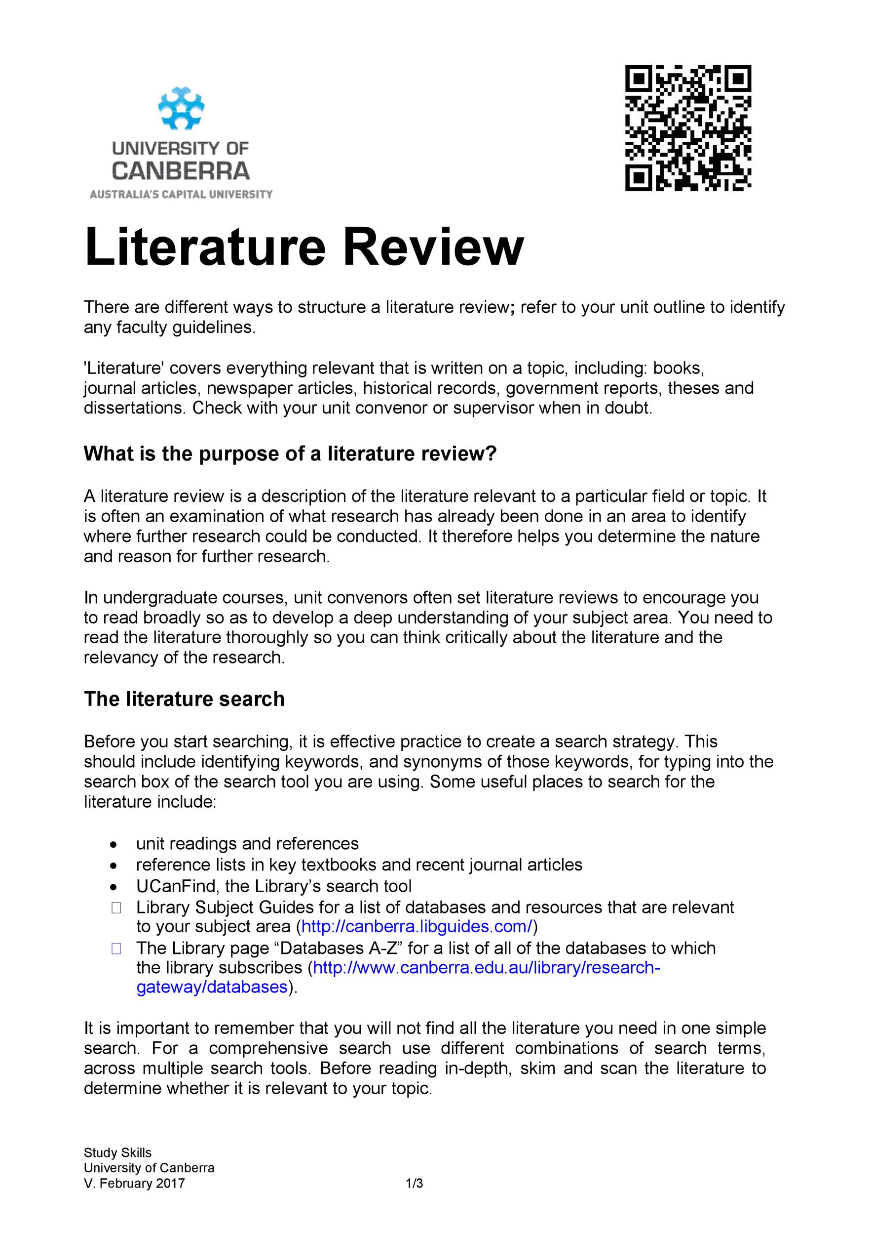 graduate school literature review sample