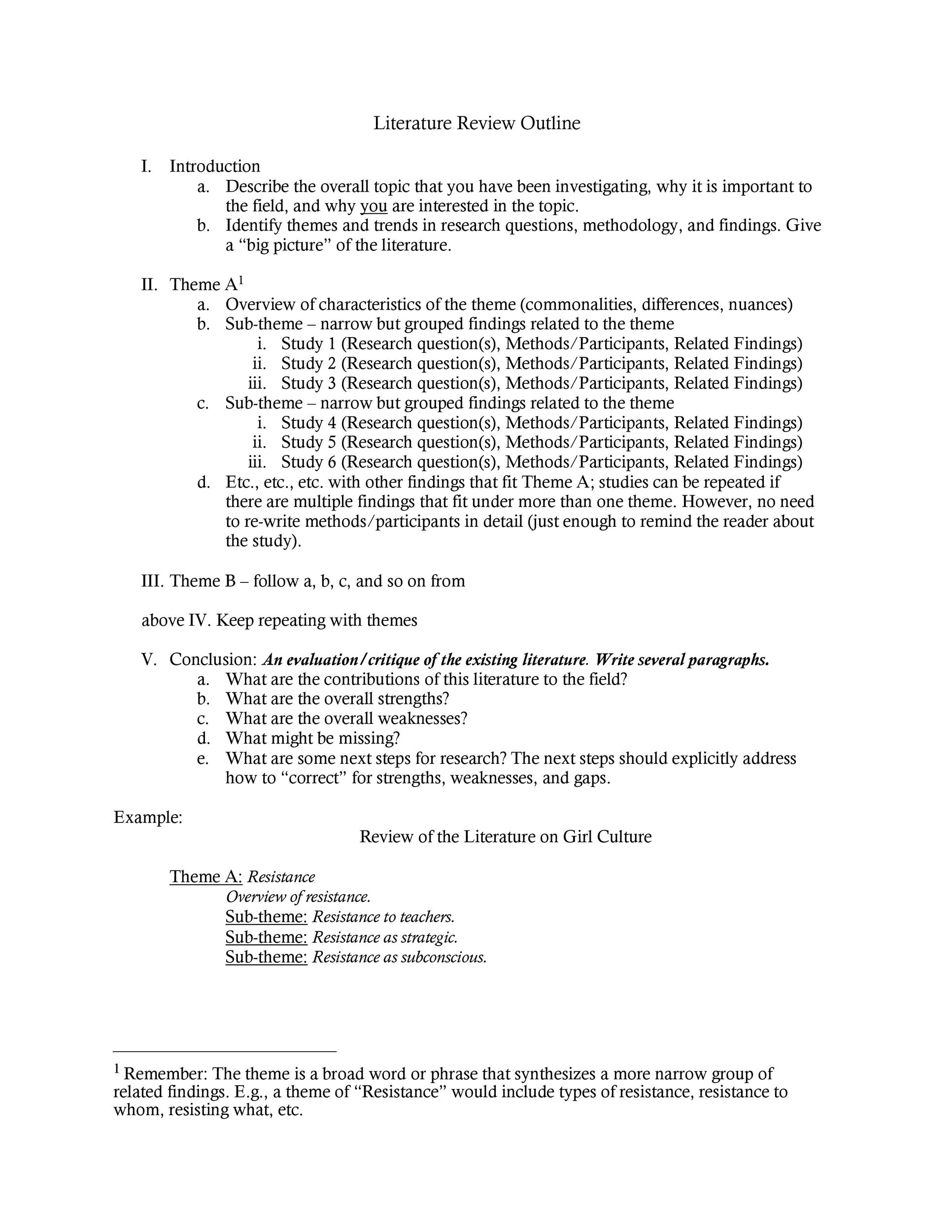 Outline Of A Literature Review