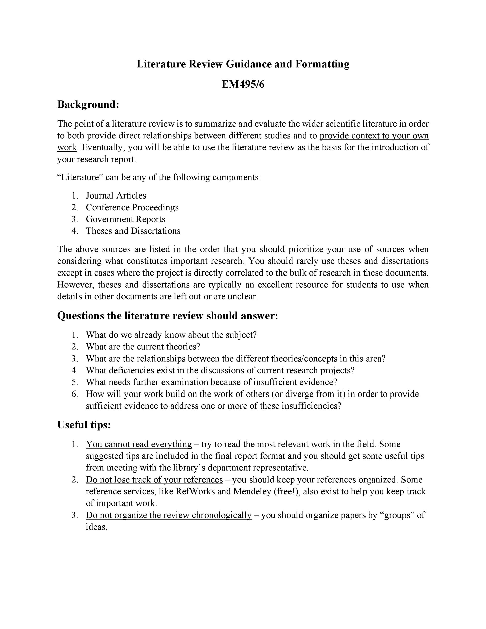 literature review assignment sample