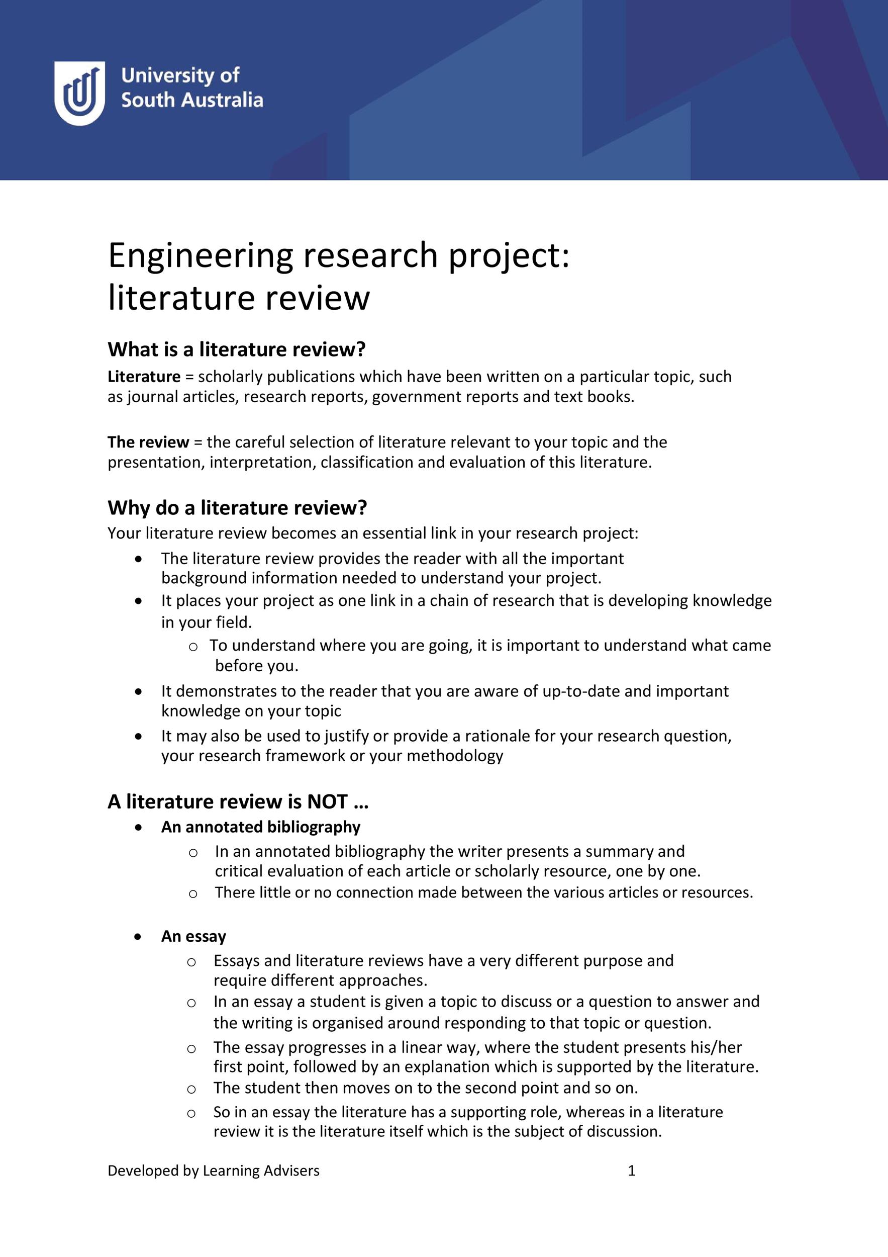 how to write literature survey for engineering project