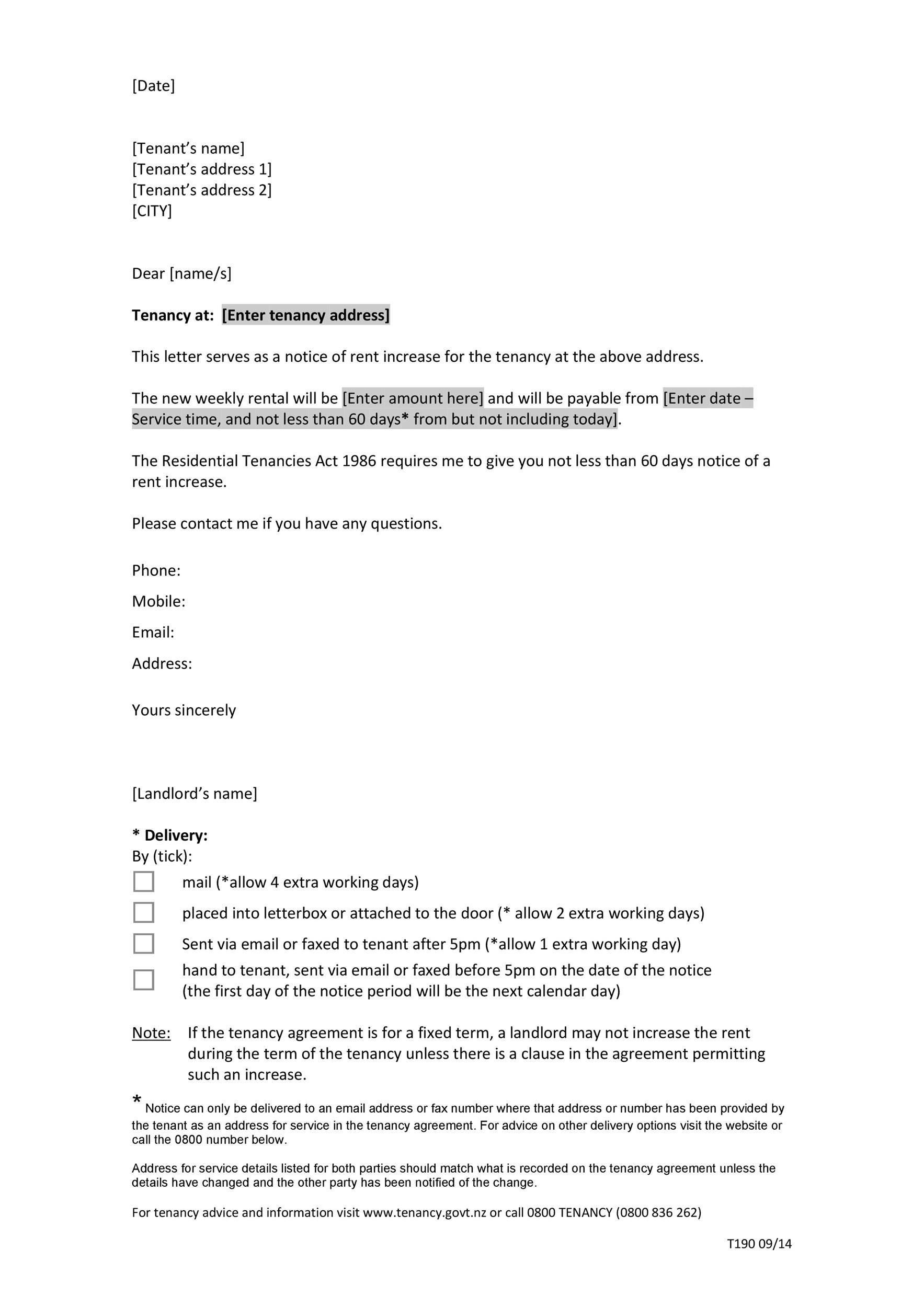 Free rent increase letter 07