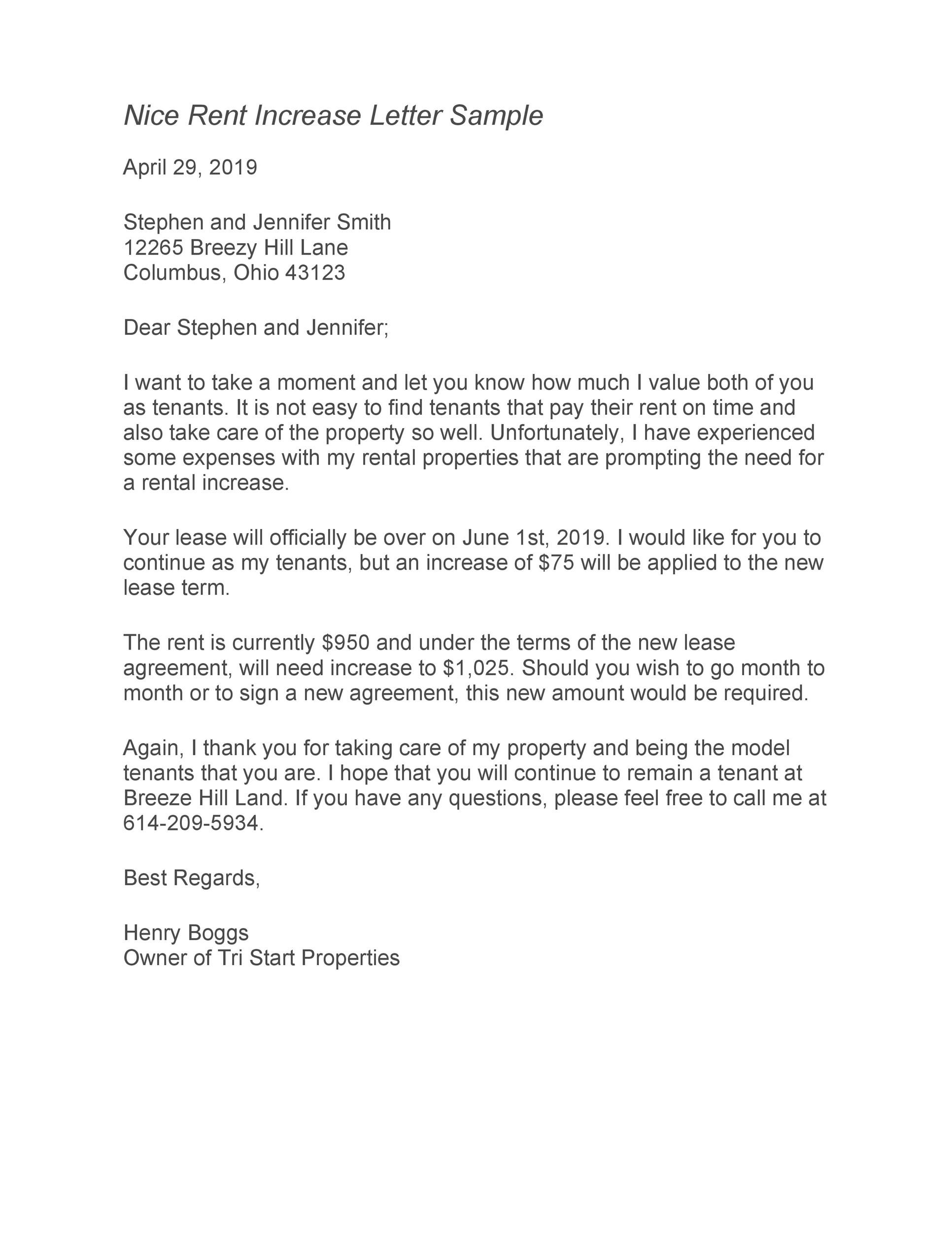Rent Increase Letter
