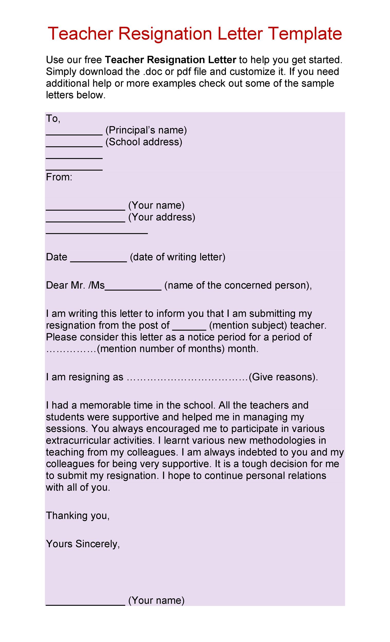 Free teacher resignation letter 11