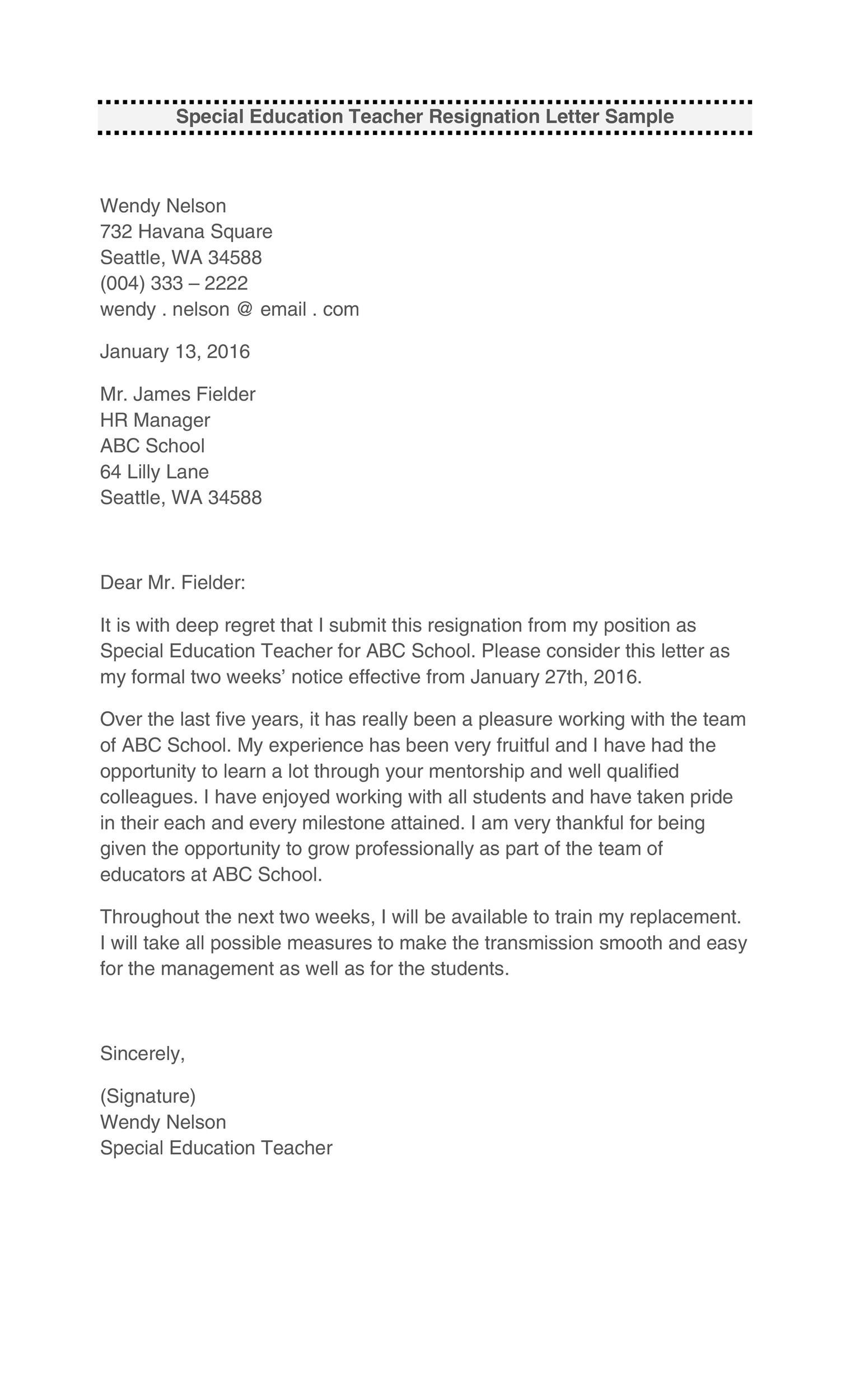 50 Best Teacher Resignation Letters Ms Word ᐅ Templatelab