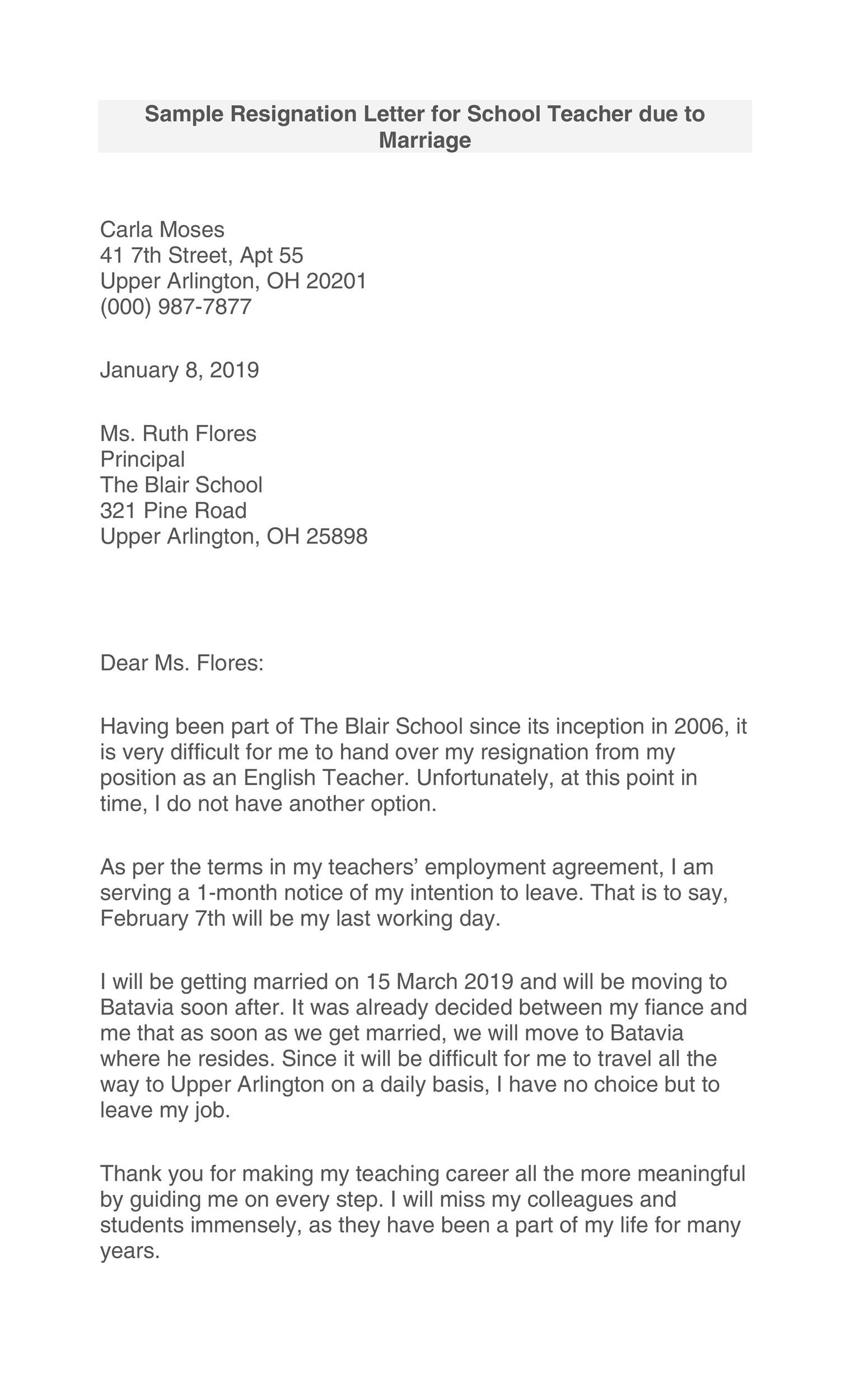 Free teacher resignation letter 25