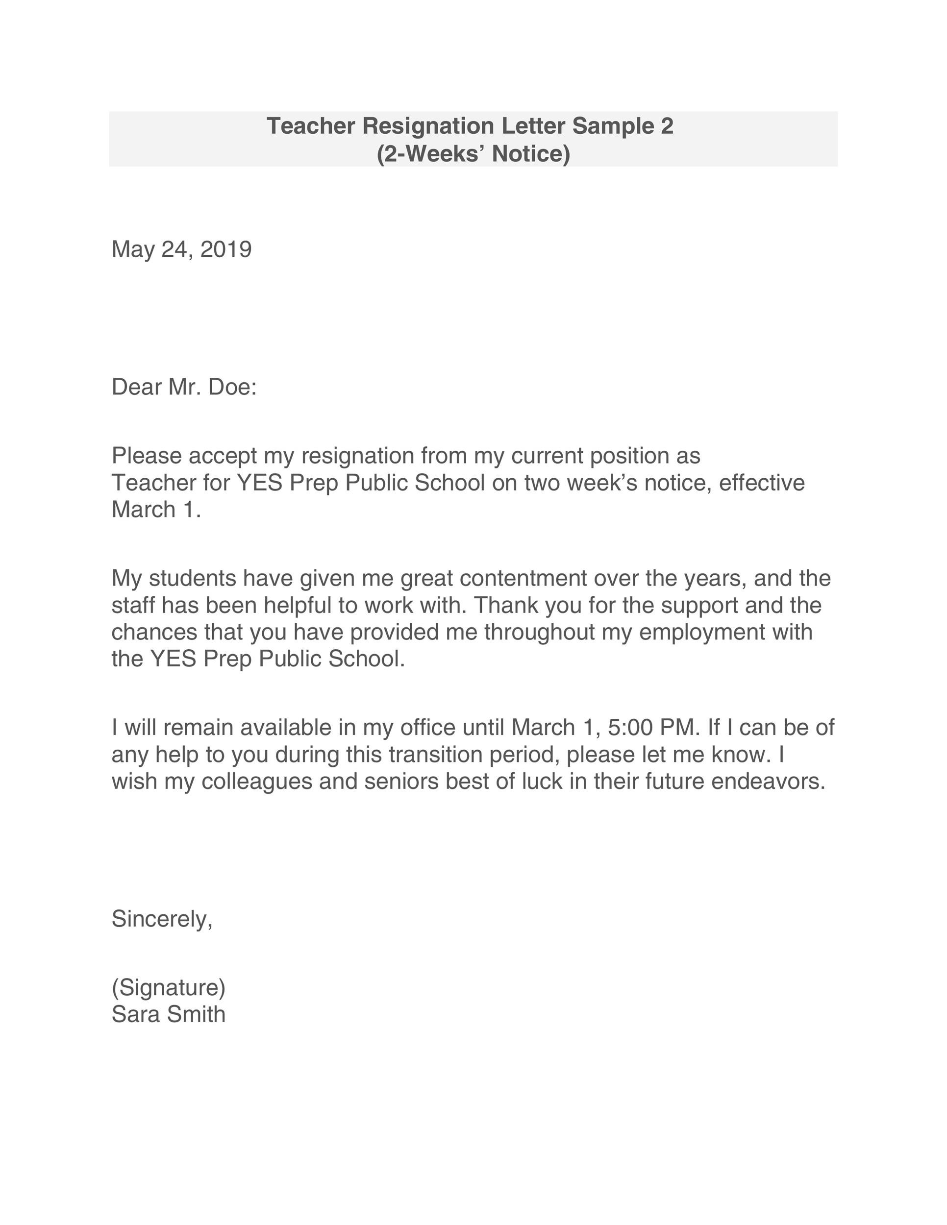 Free teacher resignation letter 26