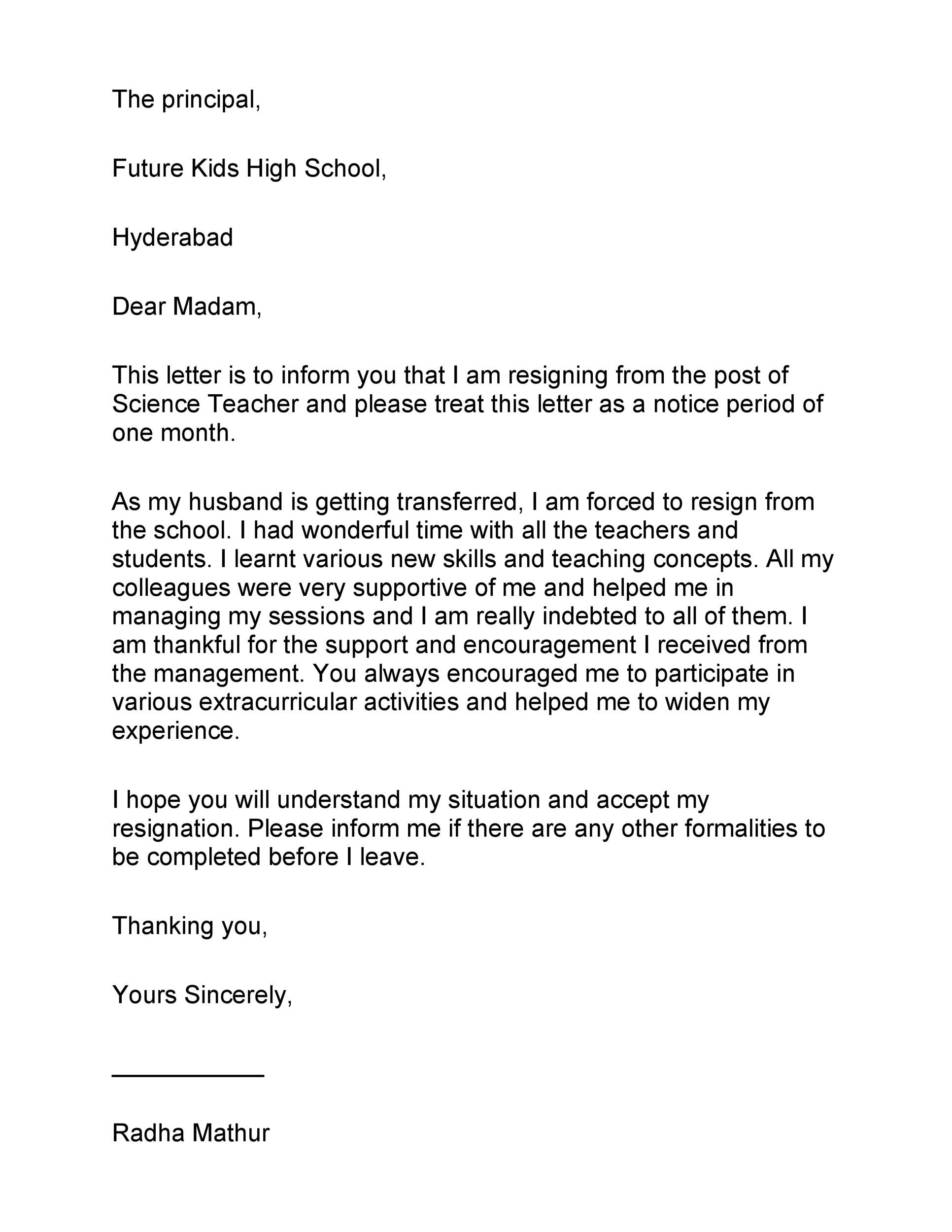 Free teacher resignation letter 28
