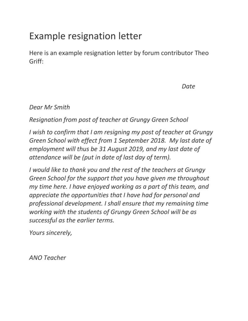 sample letter of resignation education