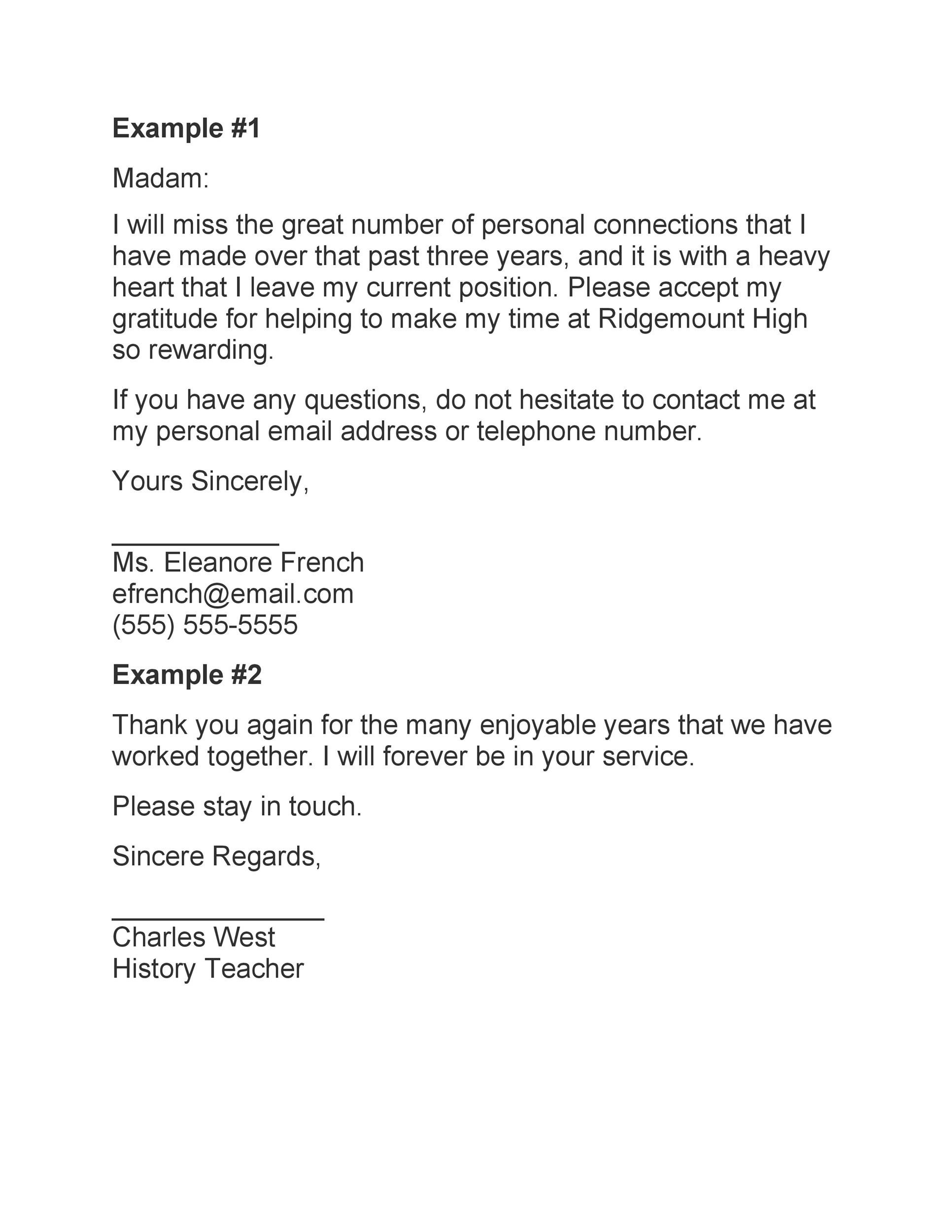Free teacher resignation letter 32