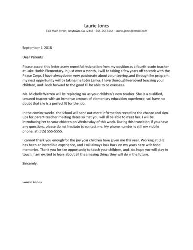 Teacher Resignation Letters