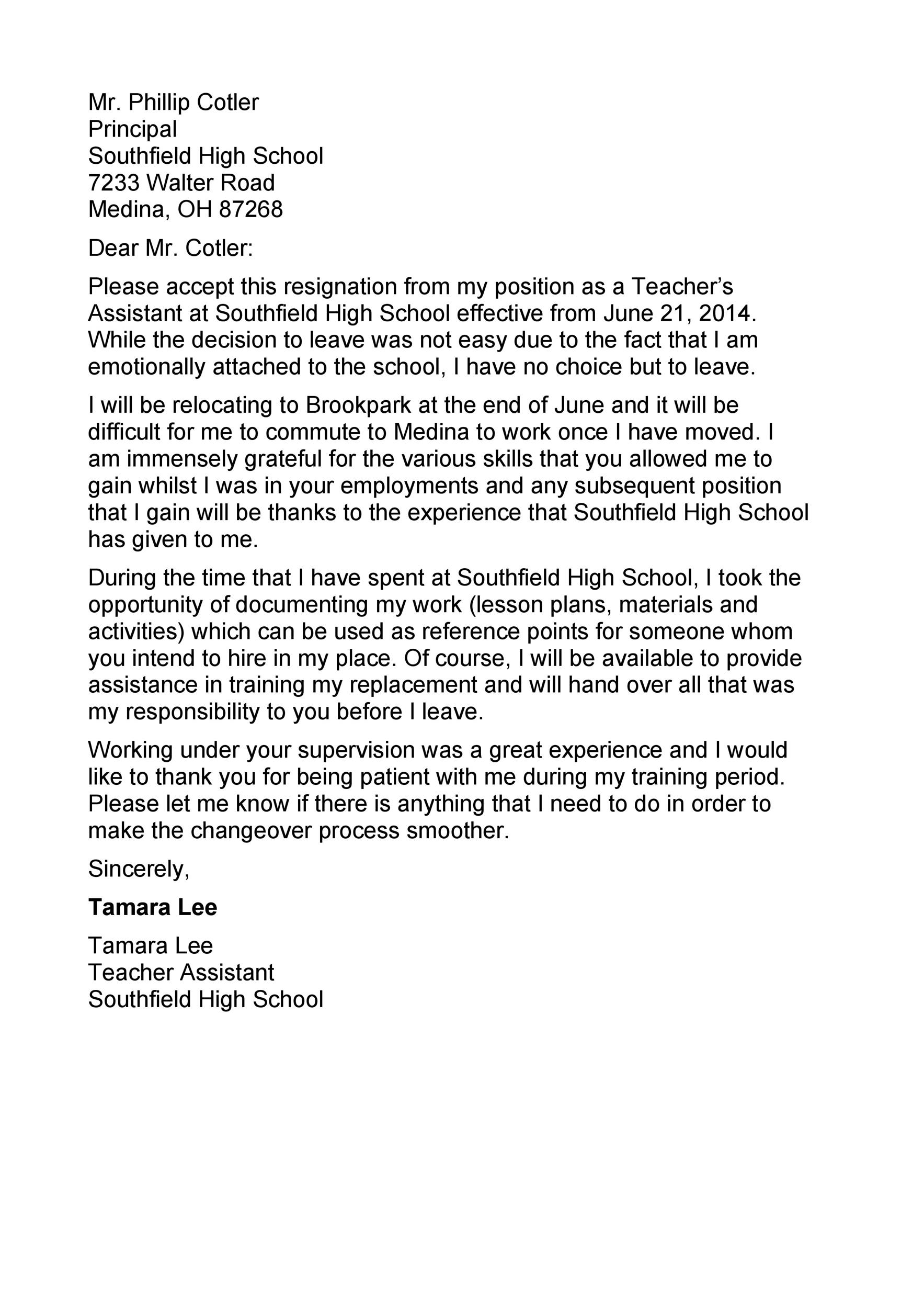 Free teacher resignation letter 41
