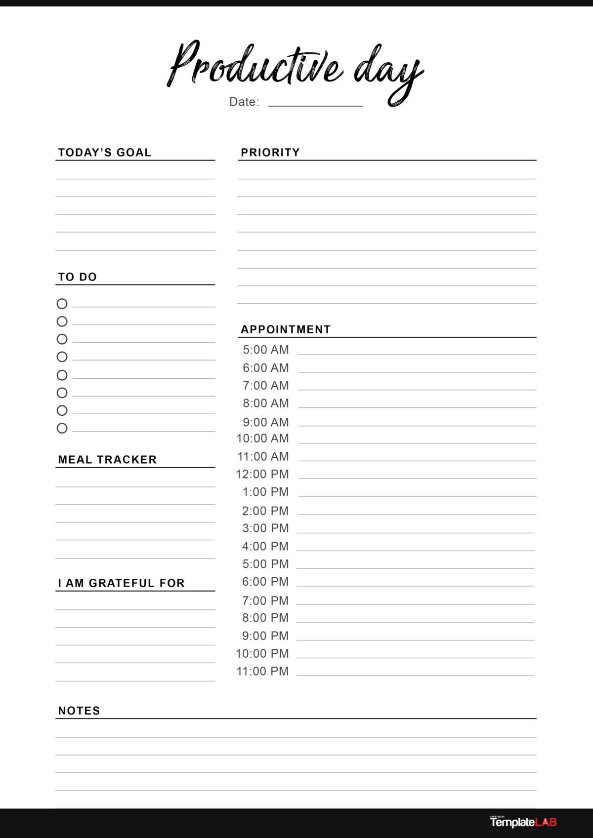 Daily Working Planner Chart Printable Productivity Planner Work Day Organizer To-Do List Digital Download List Hourly Planning Chart