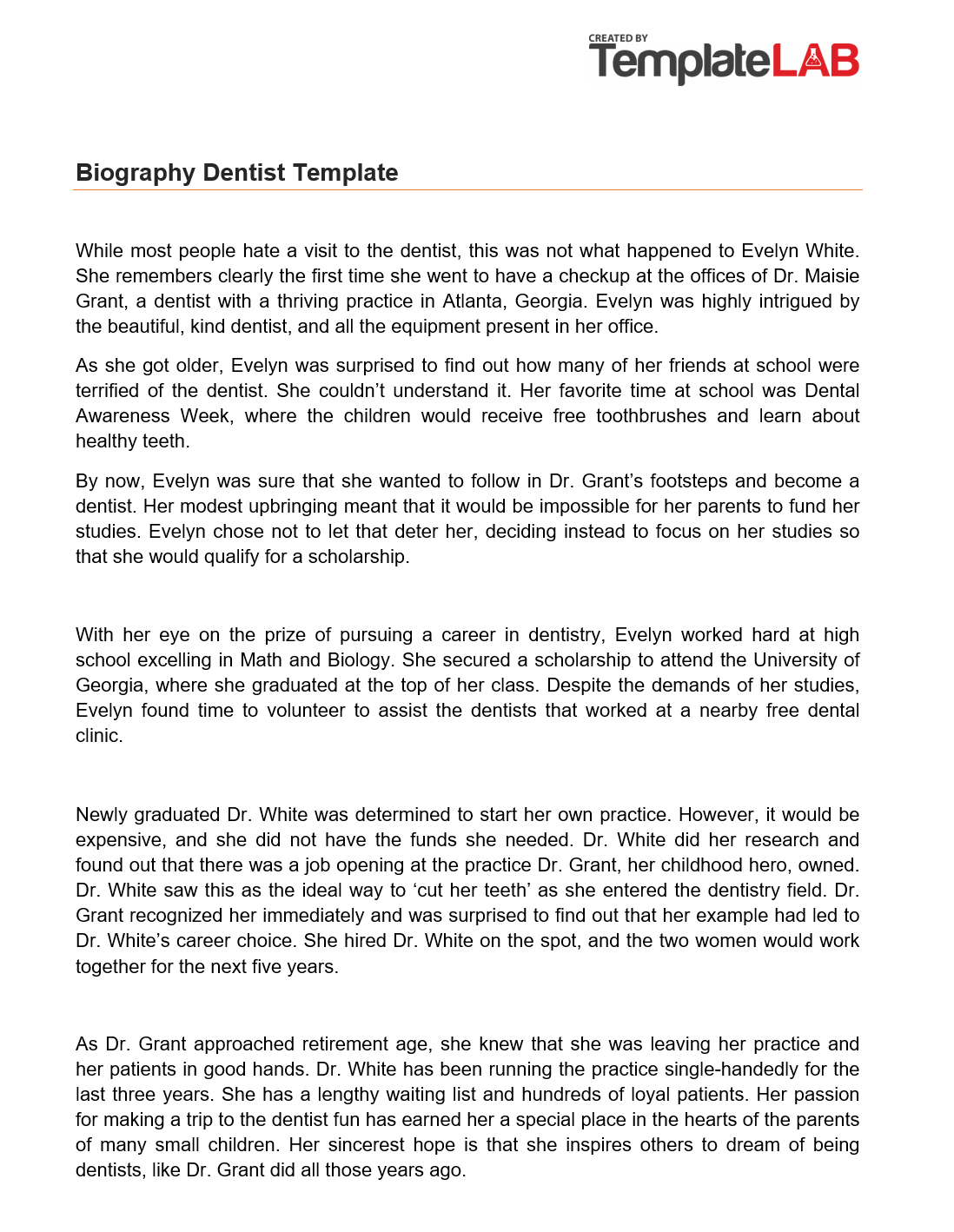 Free Dentist Biography Template