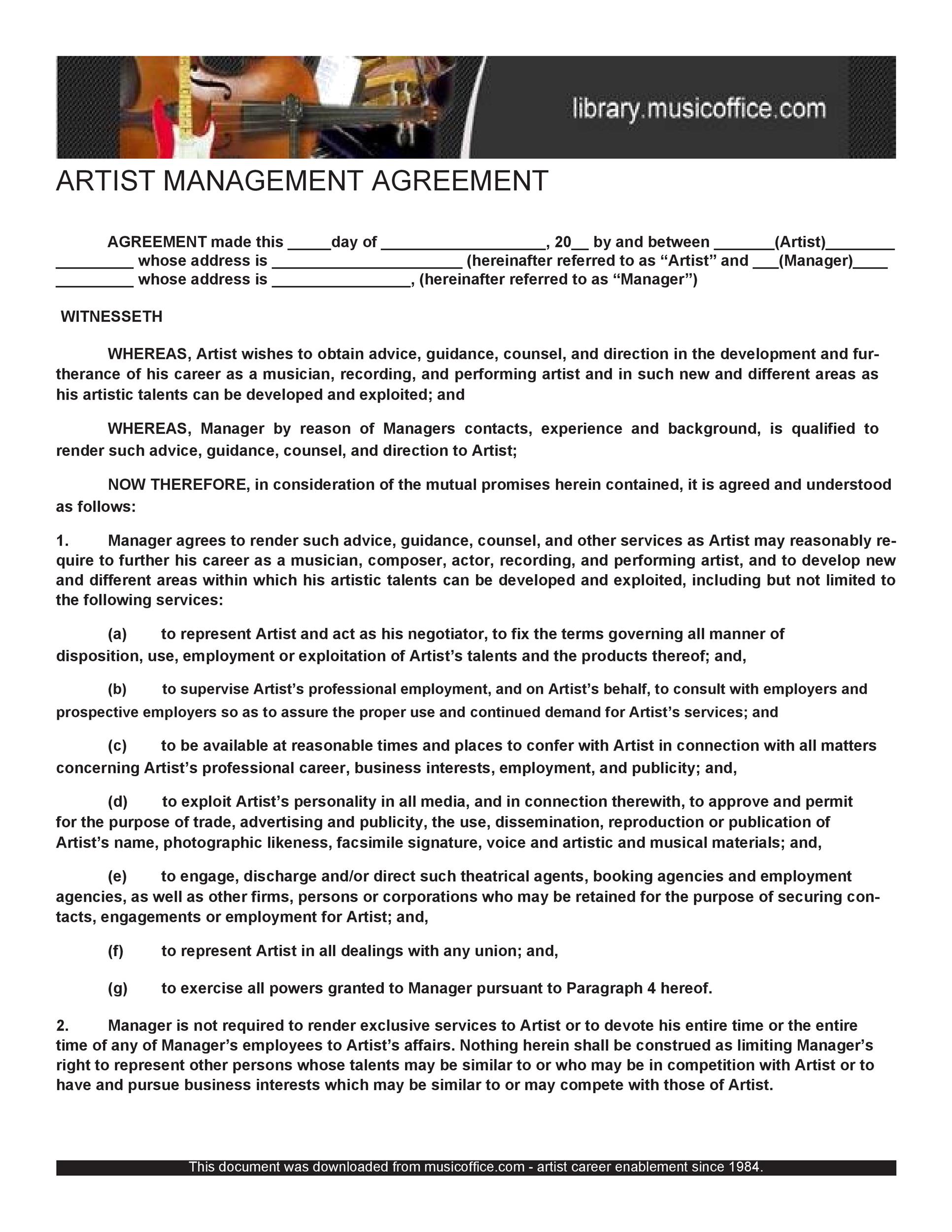 50 Artist Management Contract Templates (MS Word) ᐅ TemplateLab