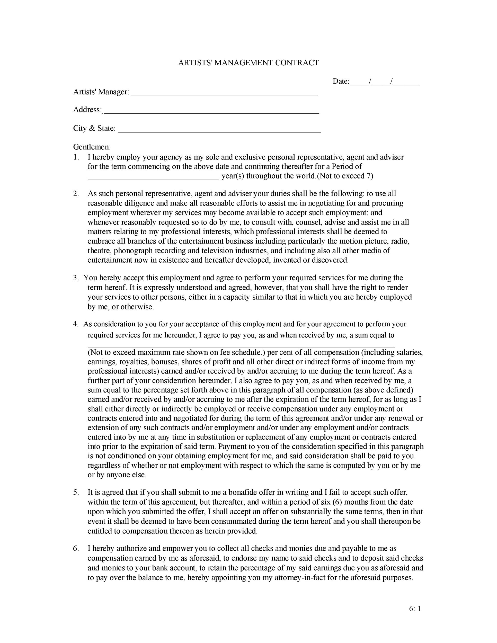 Artist Management Contract Template from templatelab.com