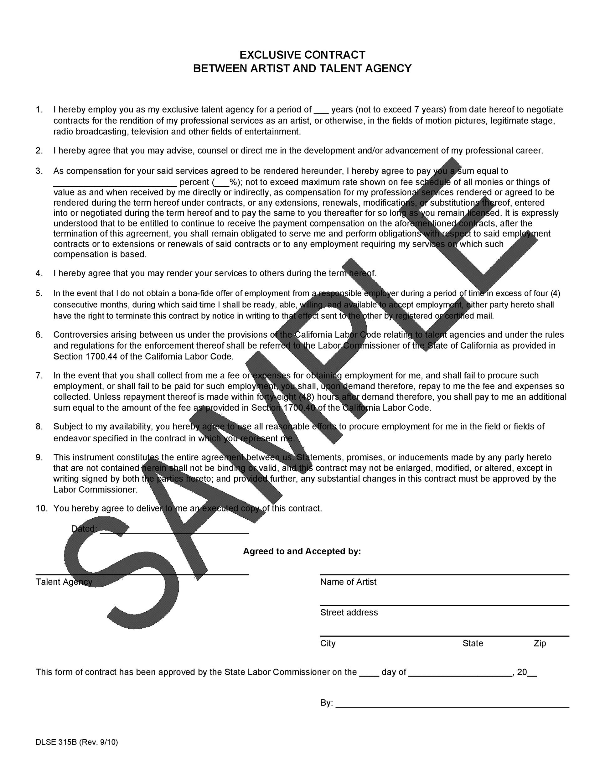 Free artist management contract 13