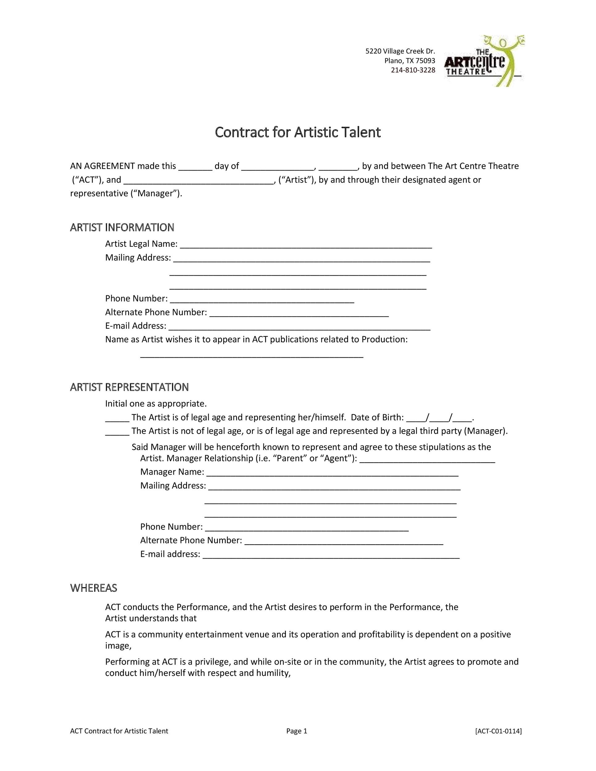Free artist management contract 21