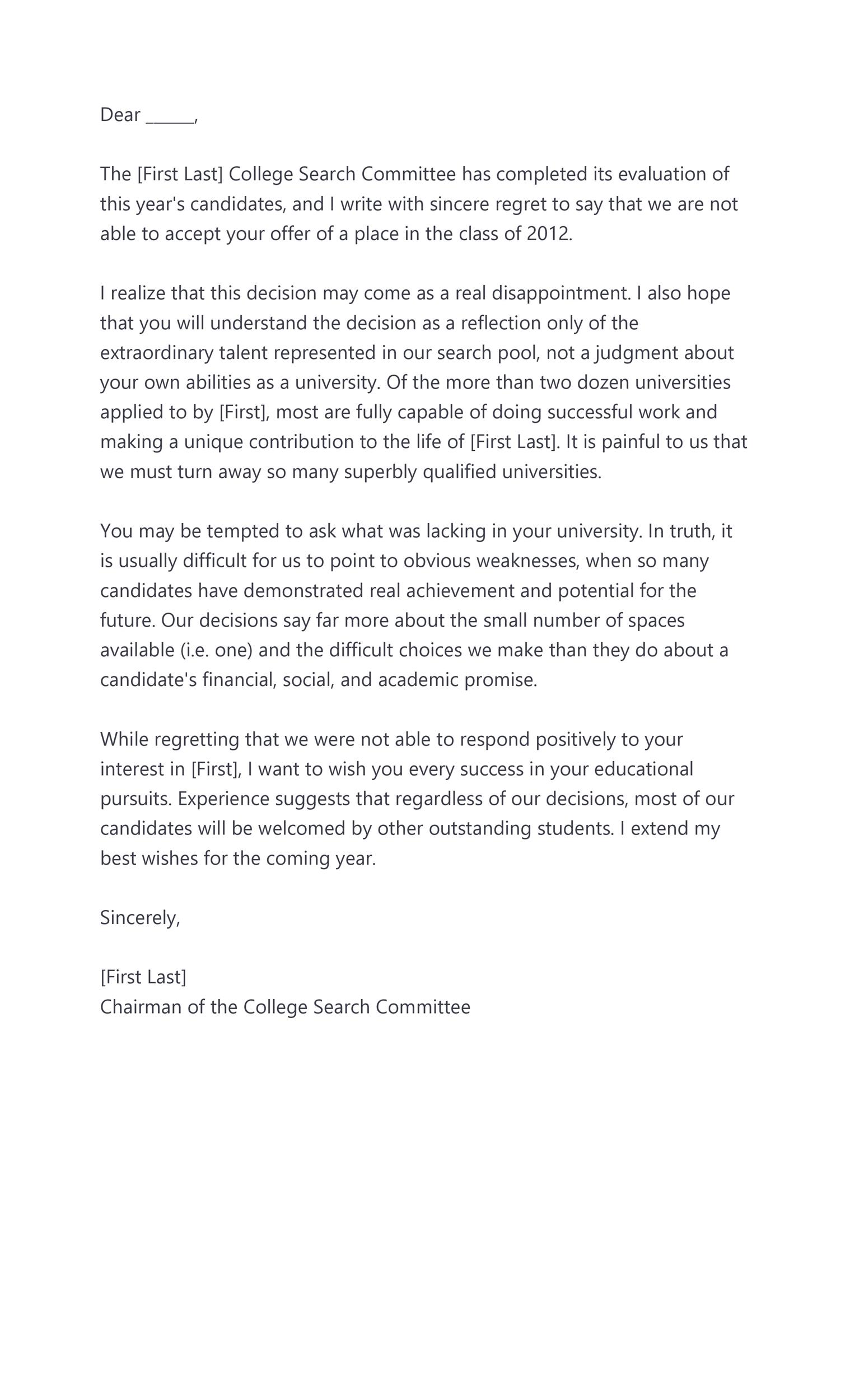 Free college rejection letter 09