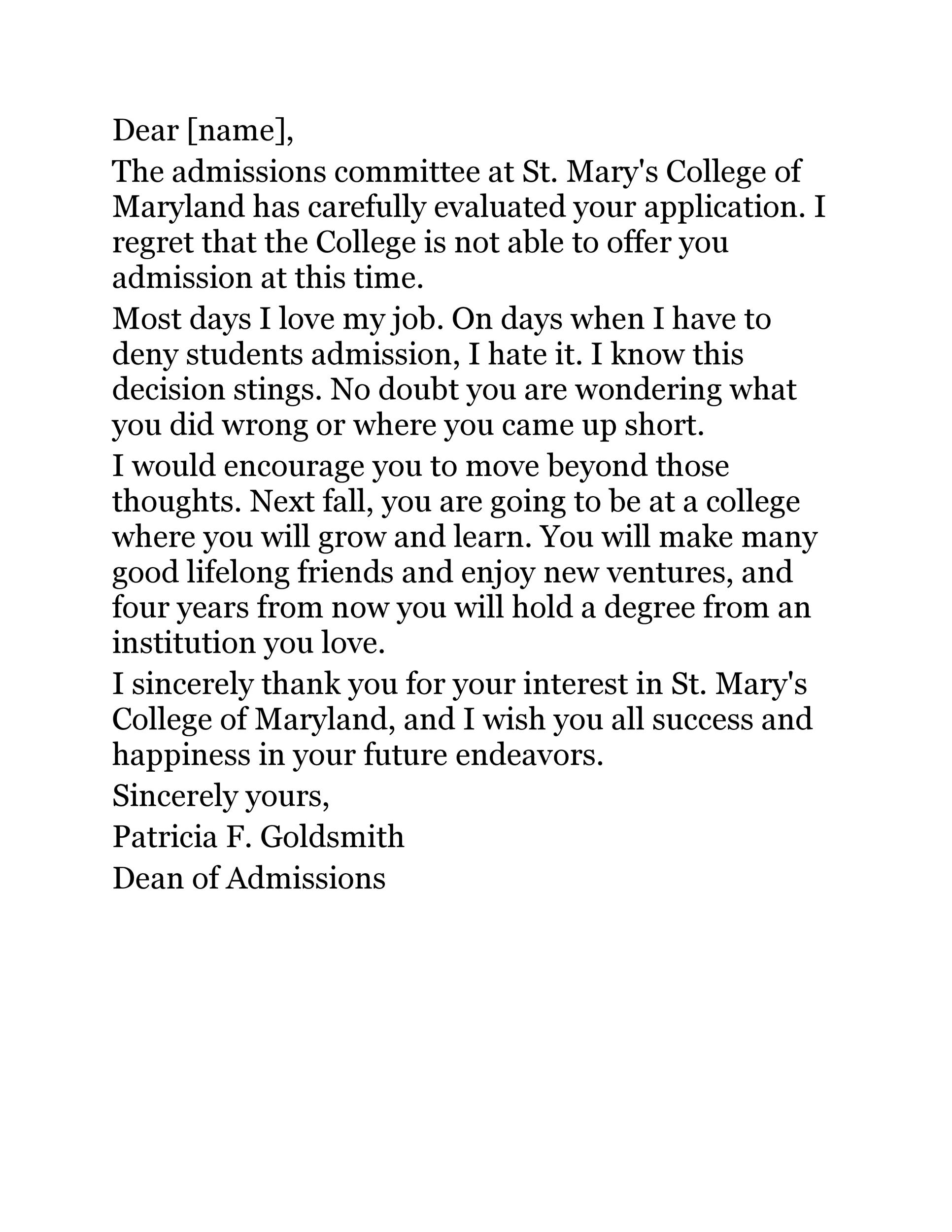 Free college rejection letter 13