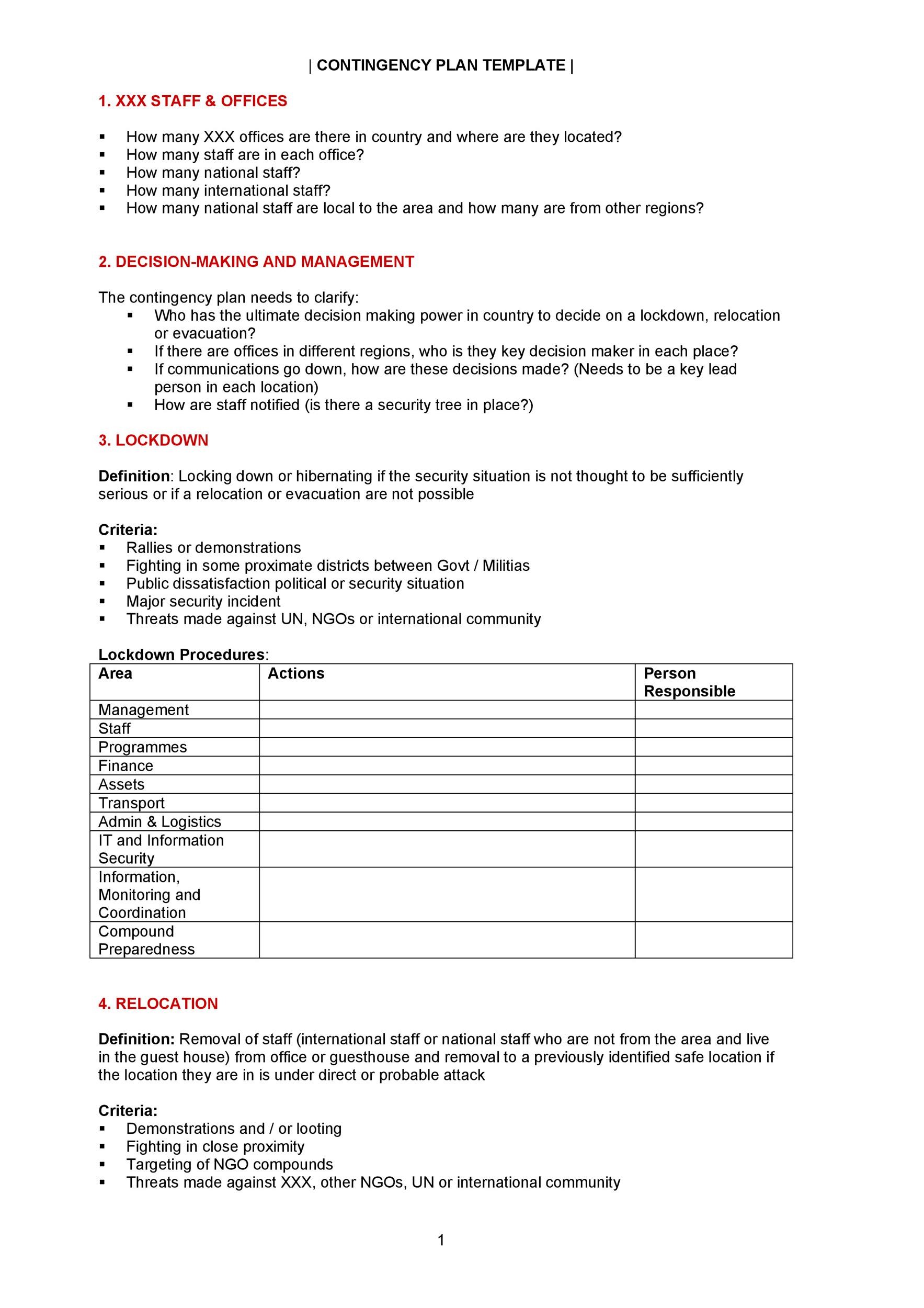 Free contingency plan template 34