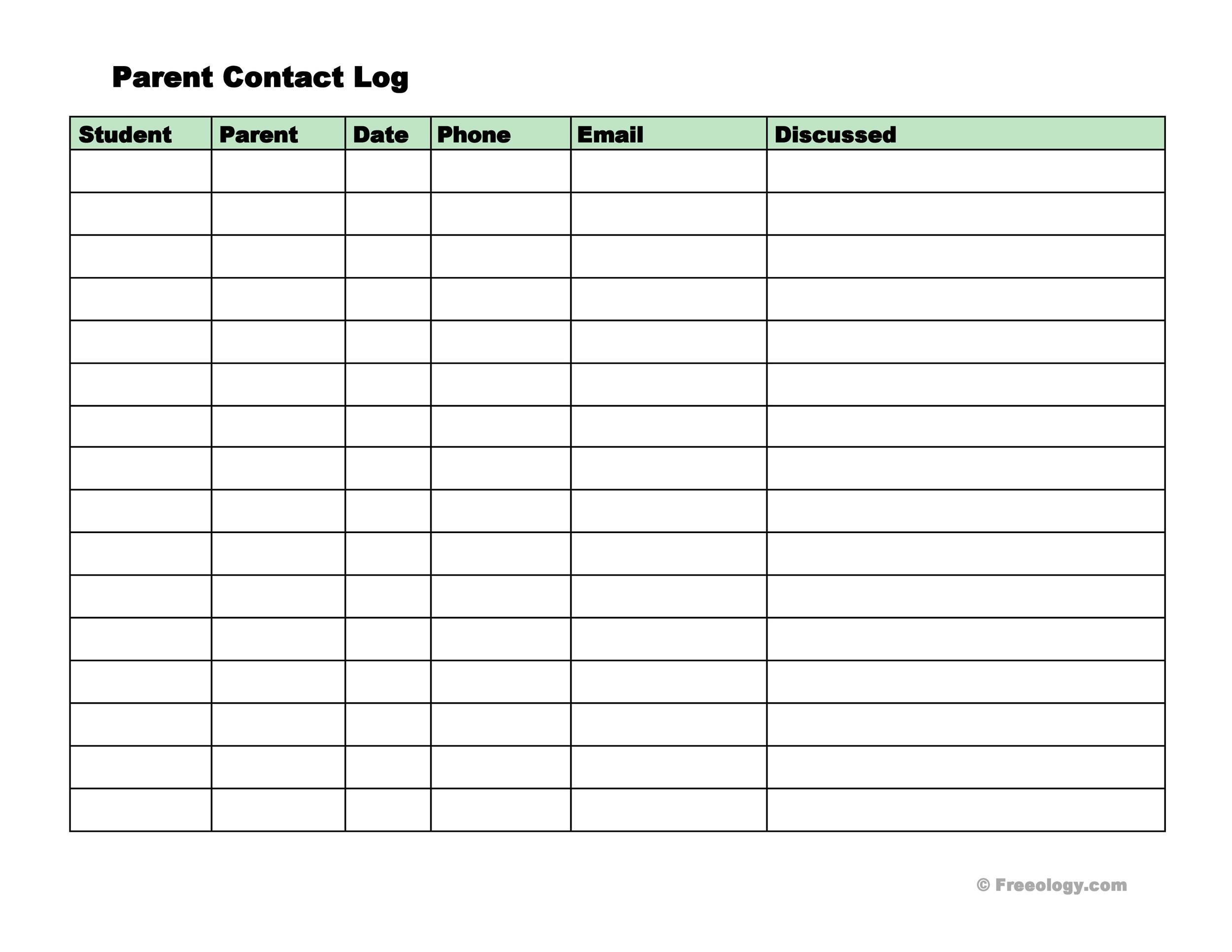 50 Editable Parent Contact Logs (Doc Excel PDF) ᐅ TemplateLab