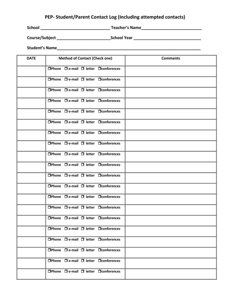 50 Editable Parent Contact Logs Doc Excel PDF 