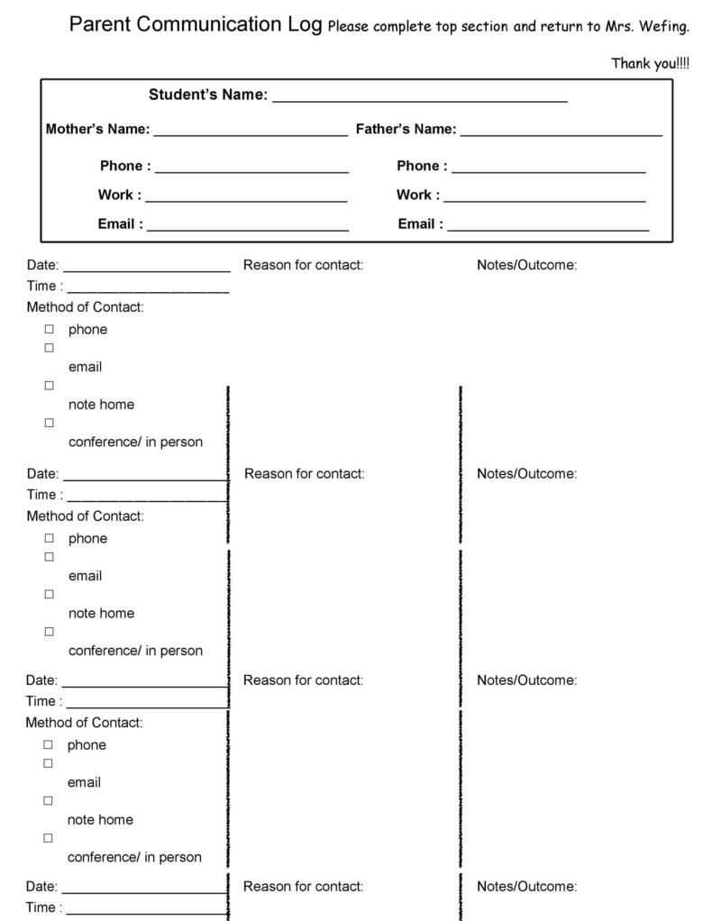 50 Editable Parent Contact Logs (Doc, Excel & PDF)