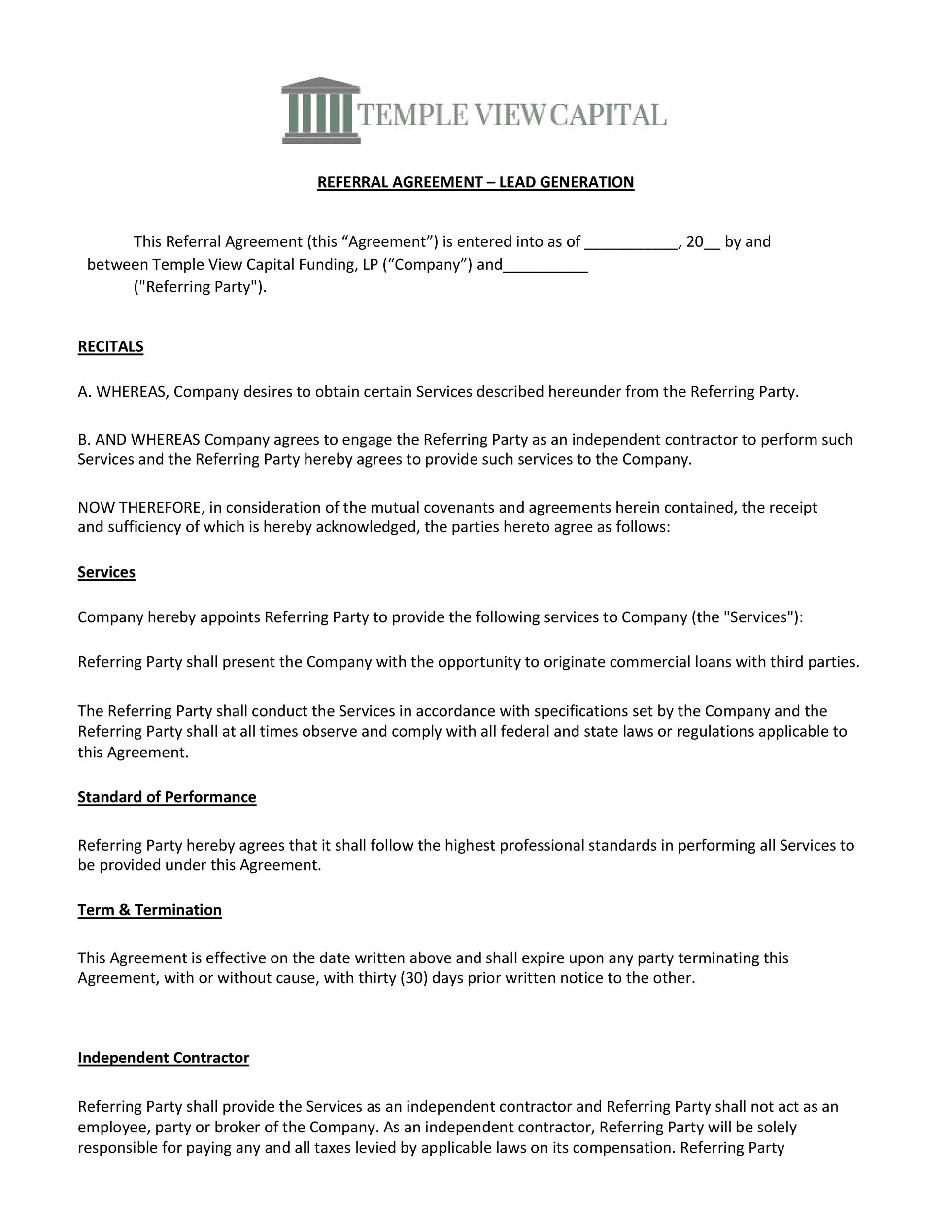 Free referral agreement template 40