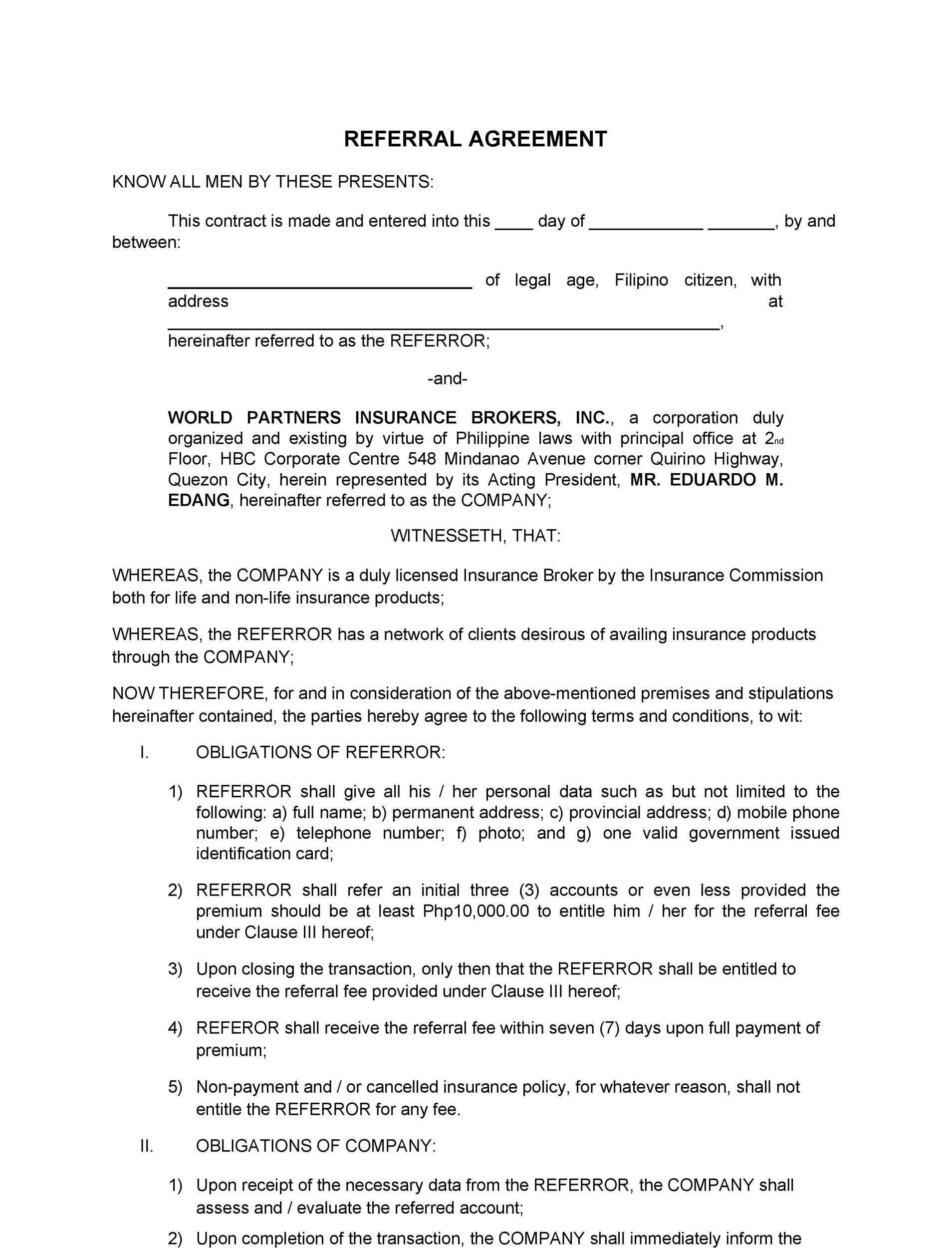 Free referral agreement template 48