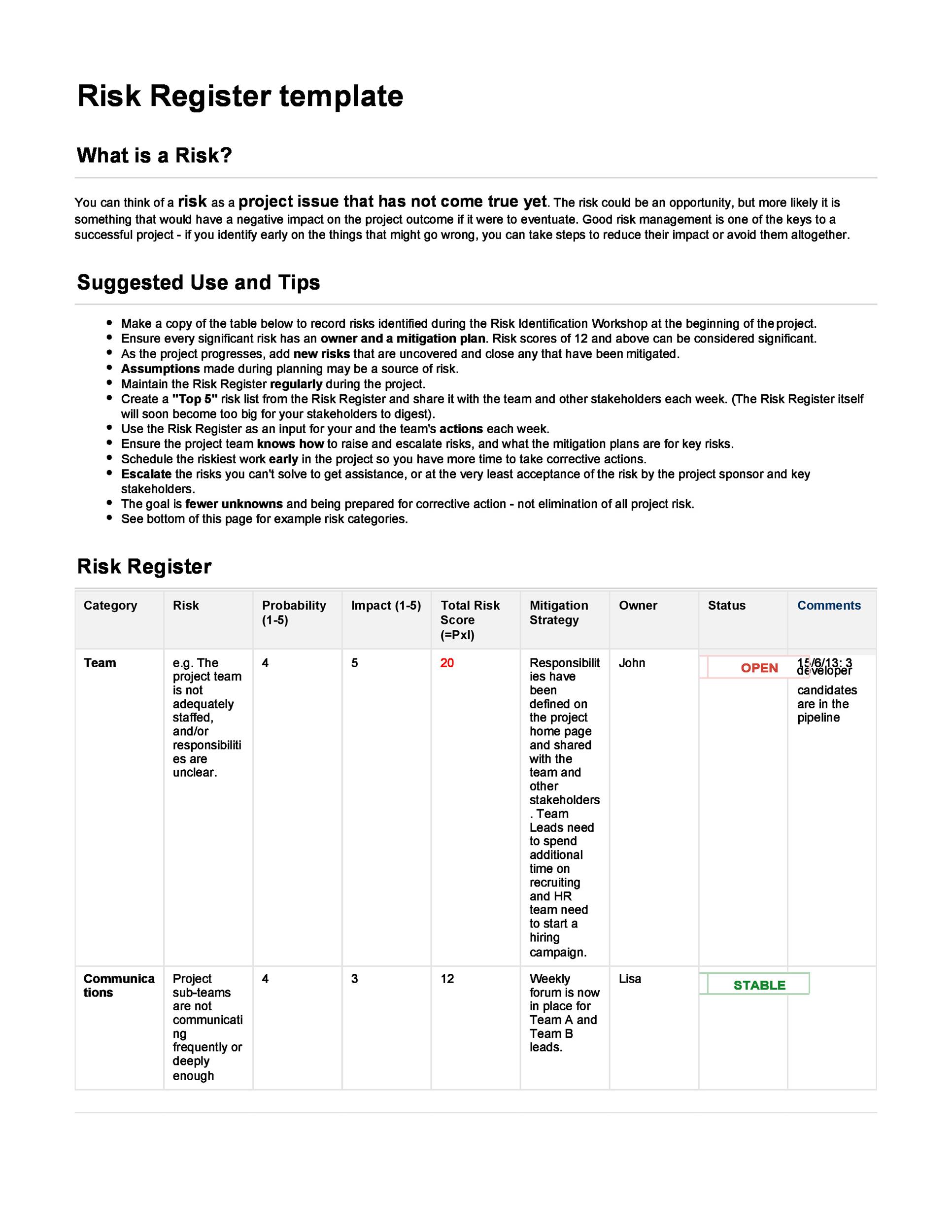 Free risk register template 44