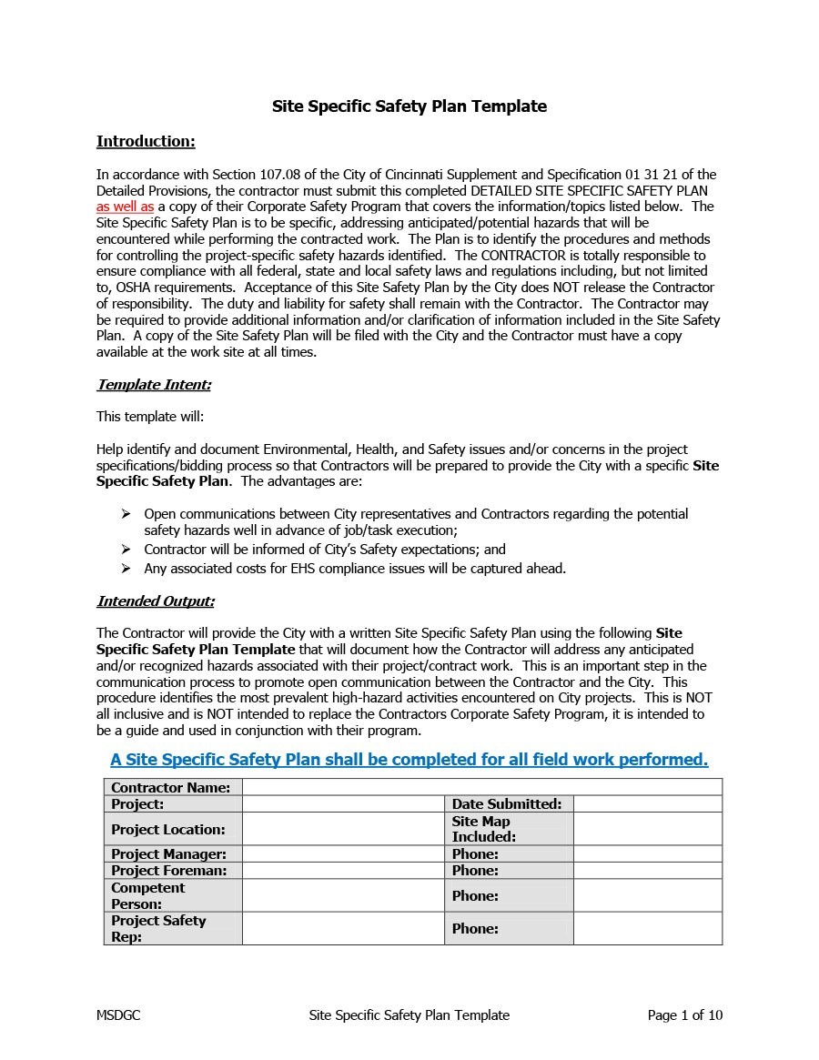 Free safety plan template 11