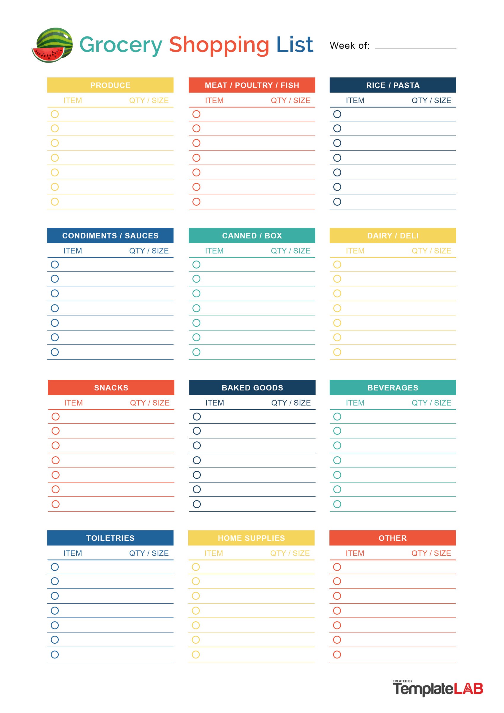 Grocery List Printable PDF 6 Colors 6 Pages Lists Paper Party 