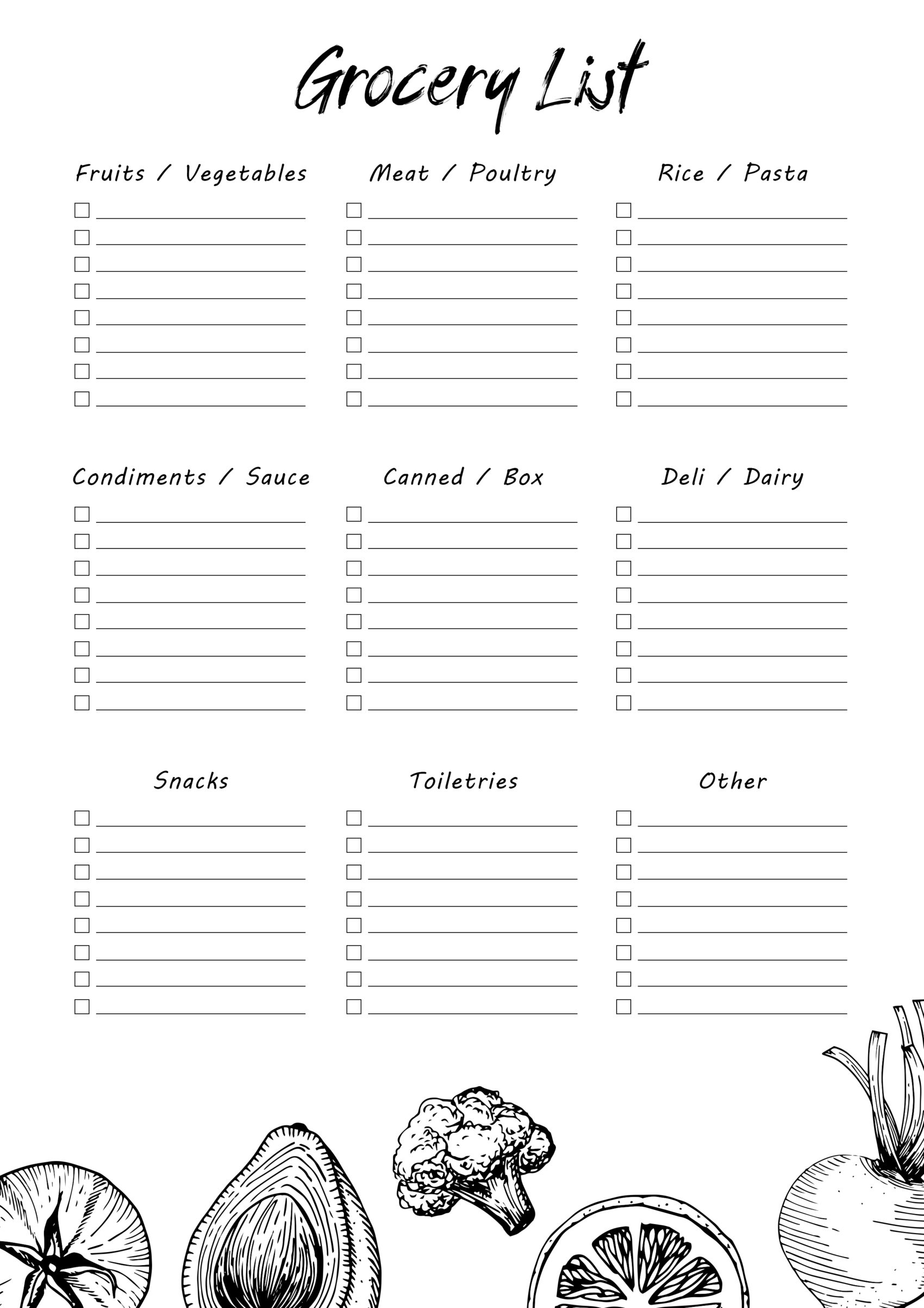 Free Grocery List Template 15