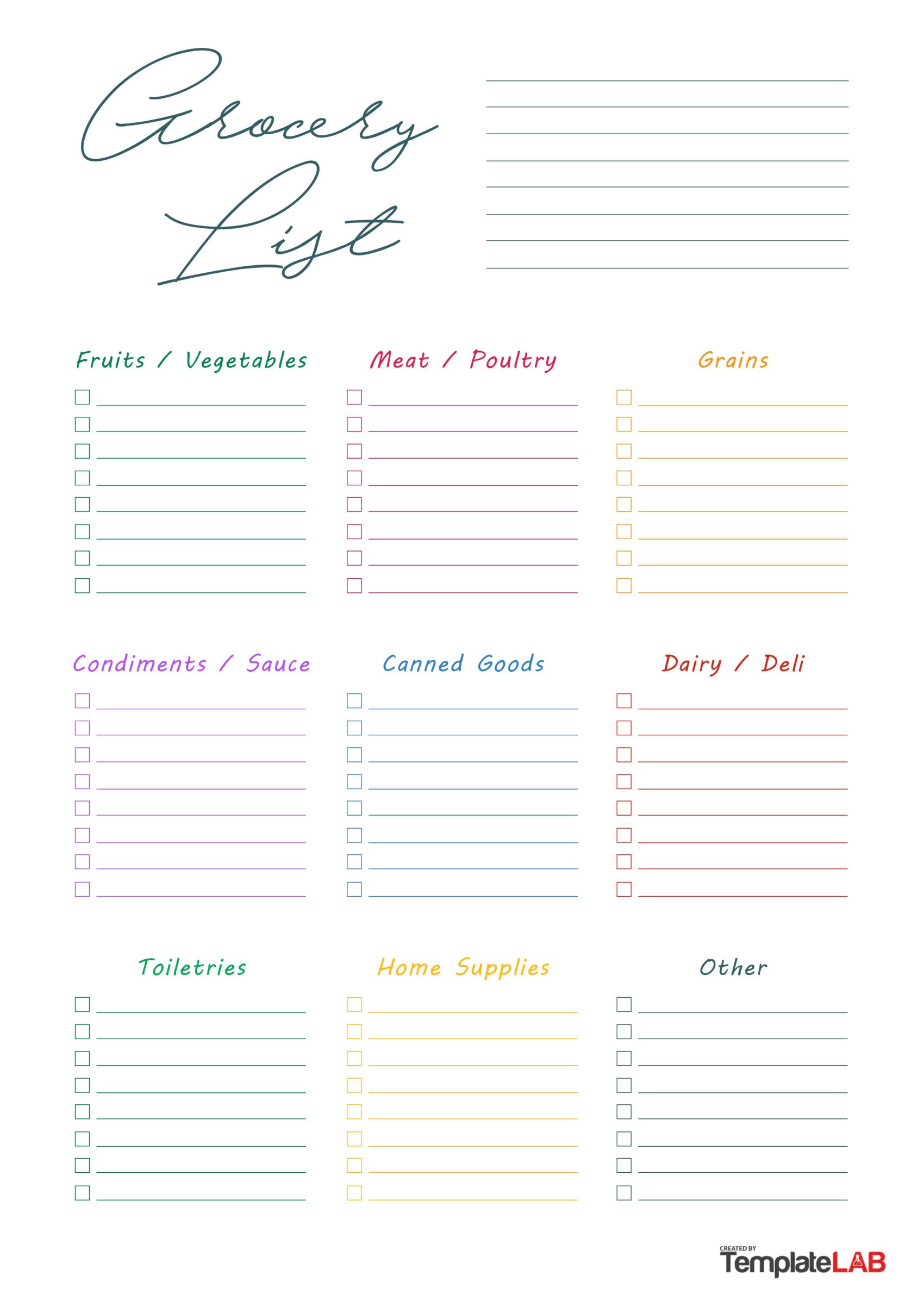 Free Grocery List Template 2