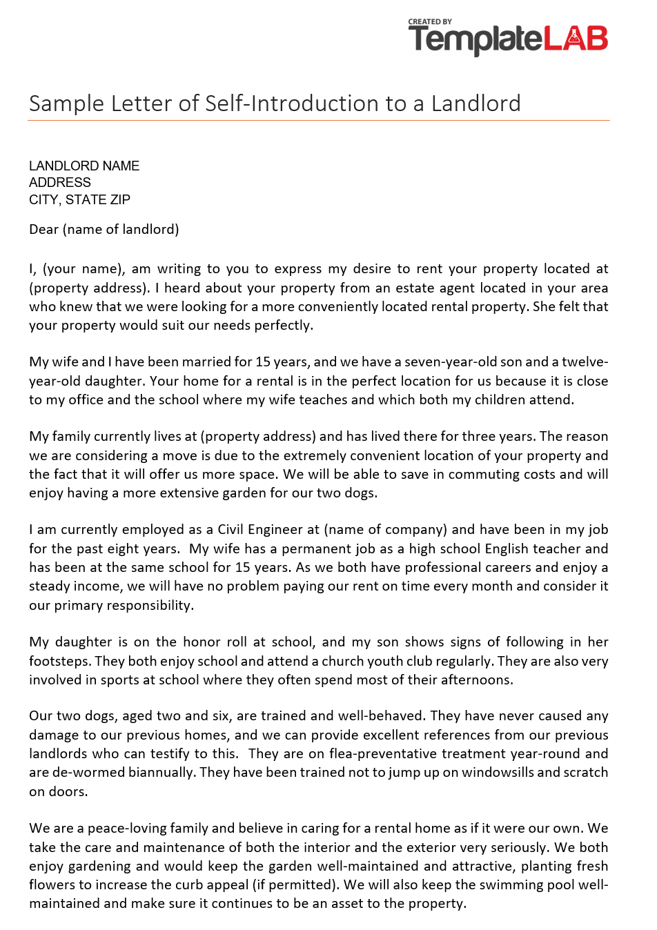 Sample Self Introduction Letter from templatelab.com