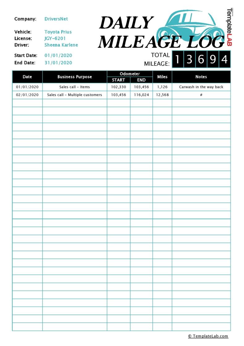 20 Printable Mileage Log Templates (Free) ᐅ TemplateLab
