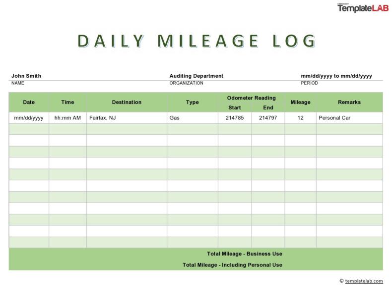 20 Printable Mileage Log Templates (Free) ᐅ TemplateLab