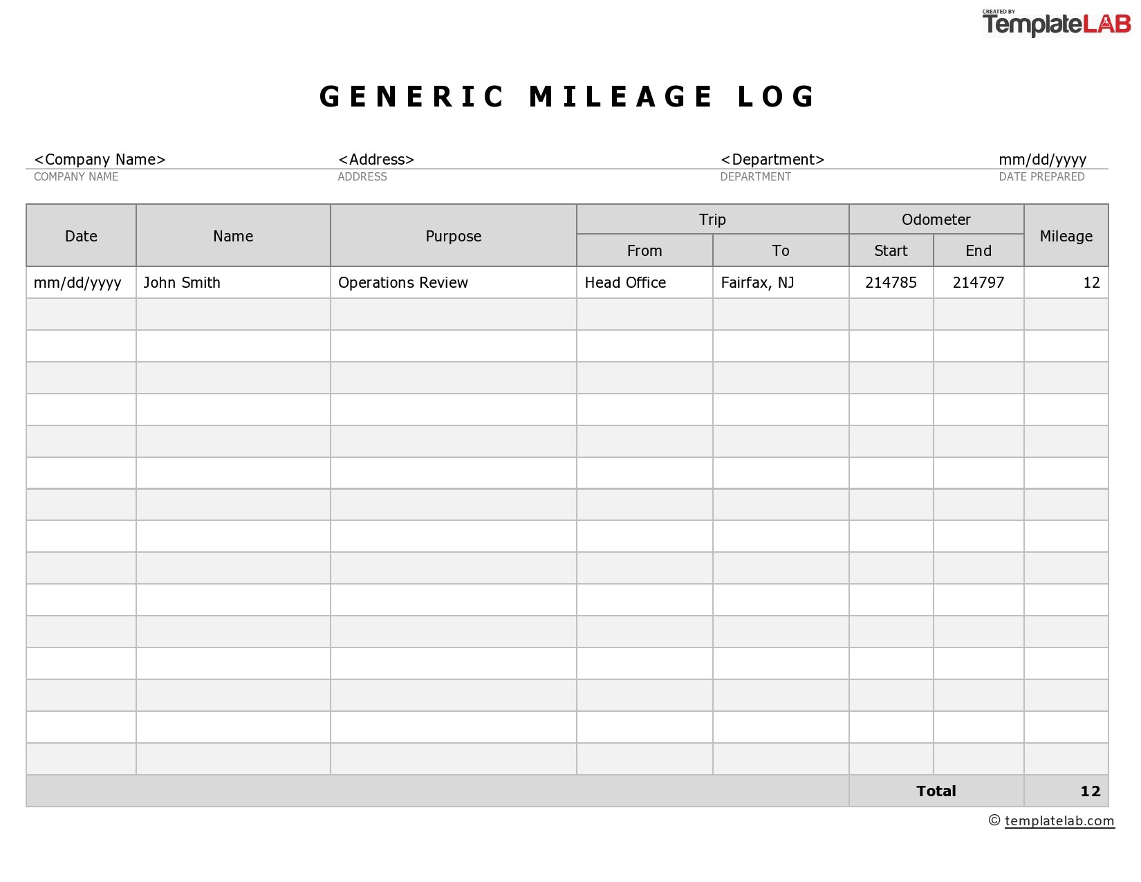 Downloadable Mileage Log MS Excel Templates