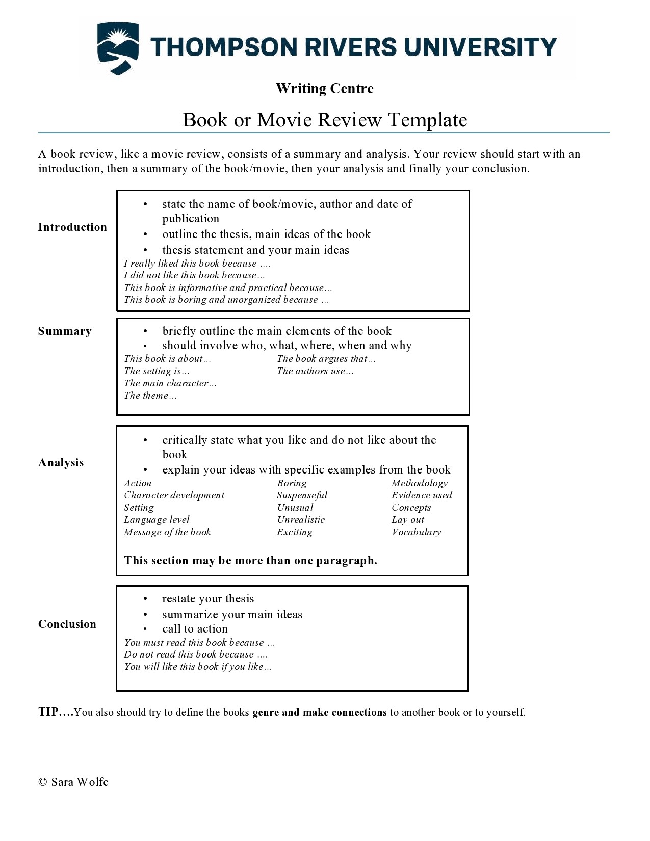 6th grade book report format