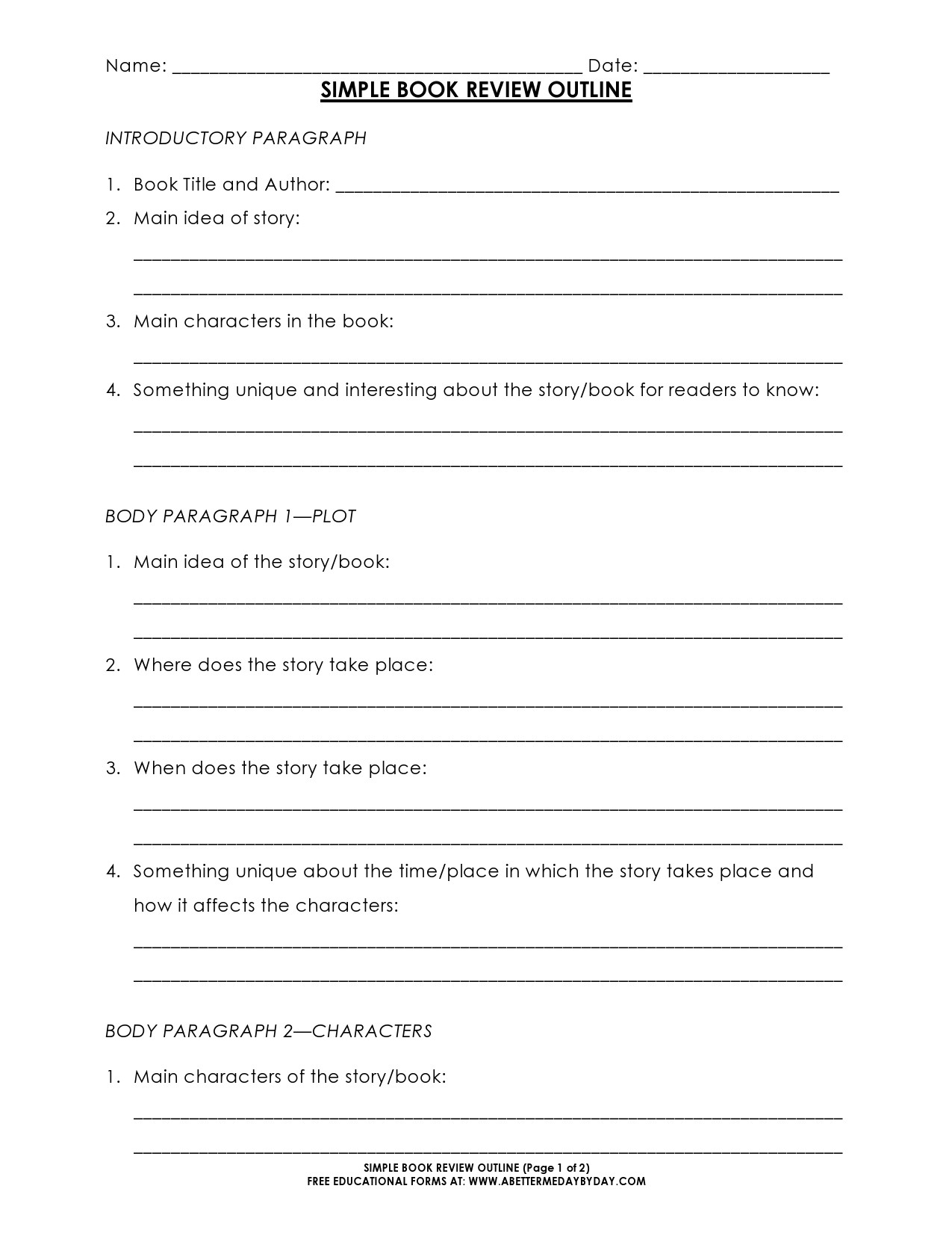 book review template university level