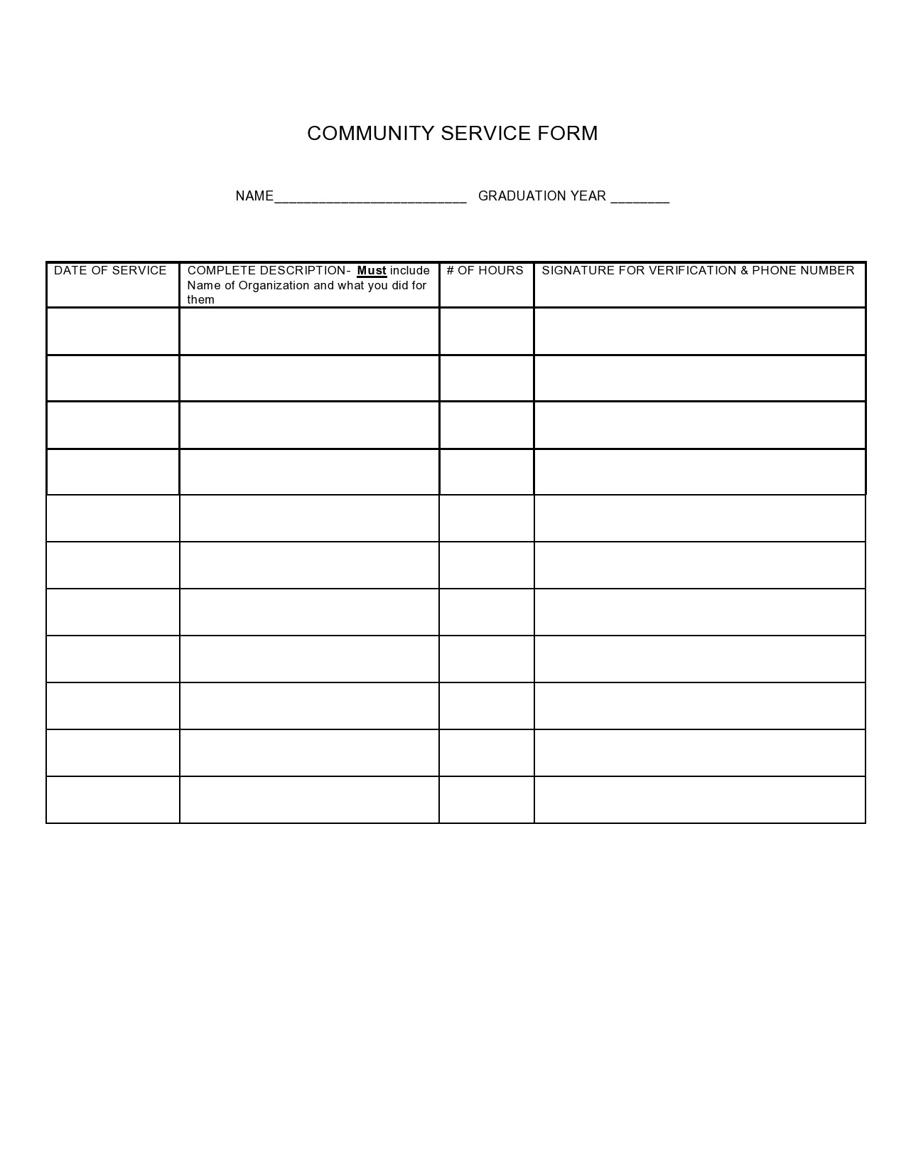 Free Printable Community Service Forms For Court