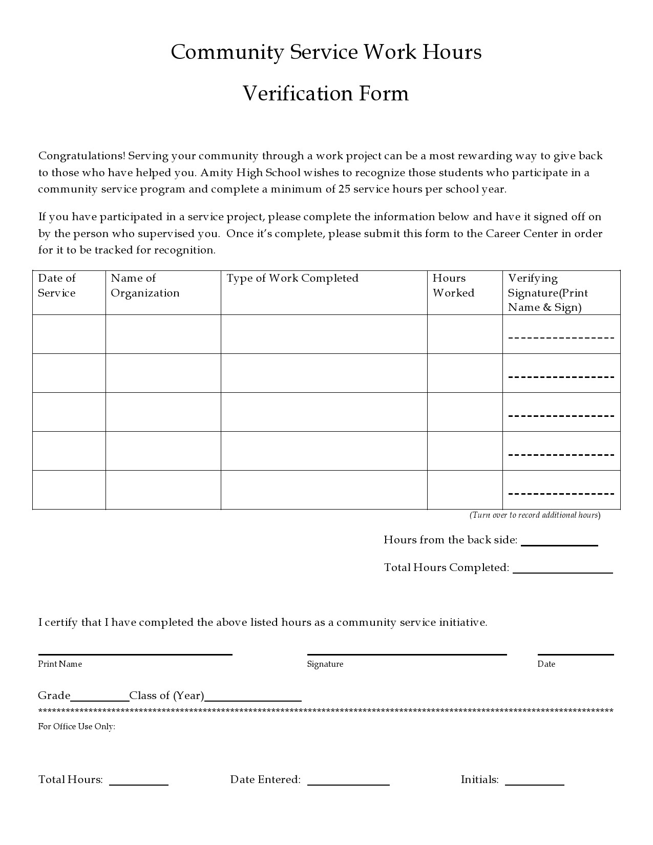 Free Printable Community Service Form