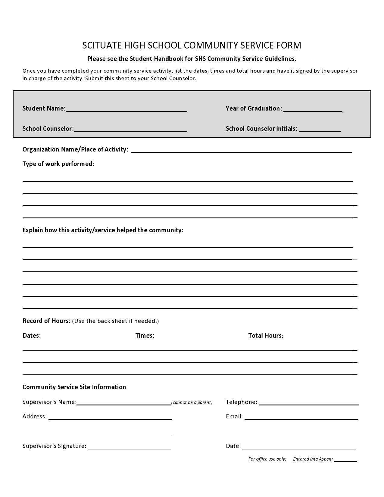 Free community service form 20