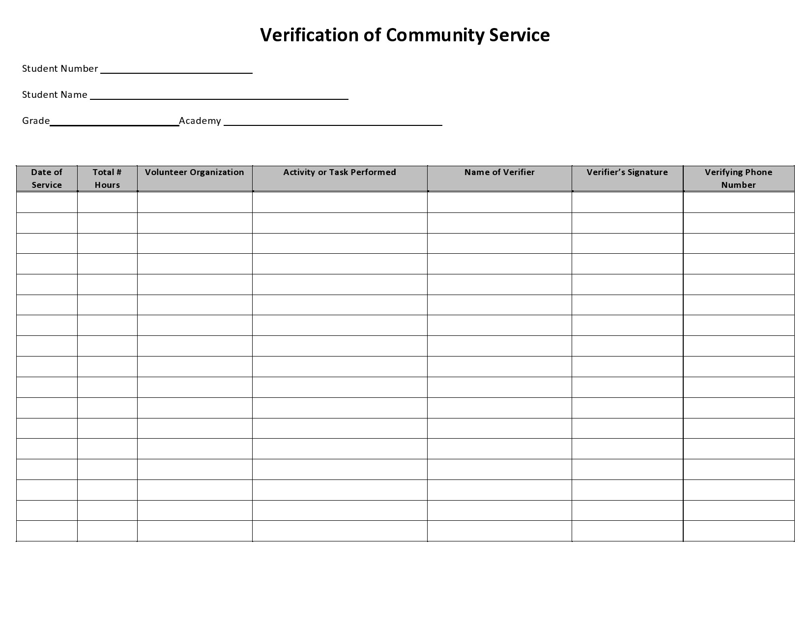 Free community service form 33
